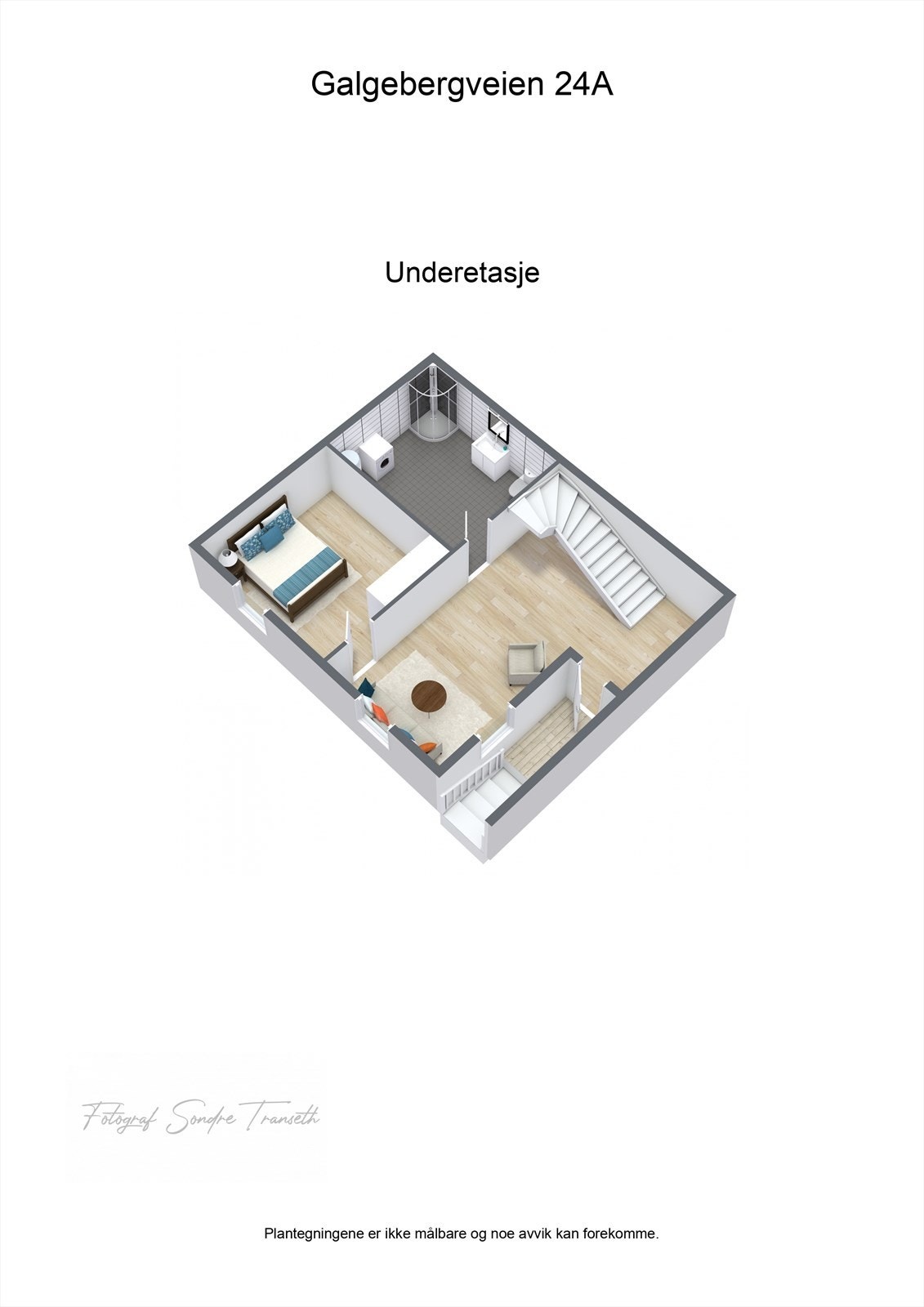 Planløsning: stue, soverom nr. 3, samt bad/vaskerom. Galleribilde