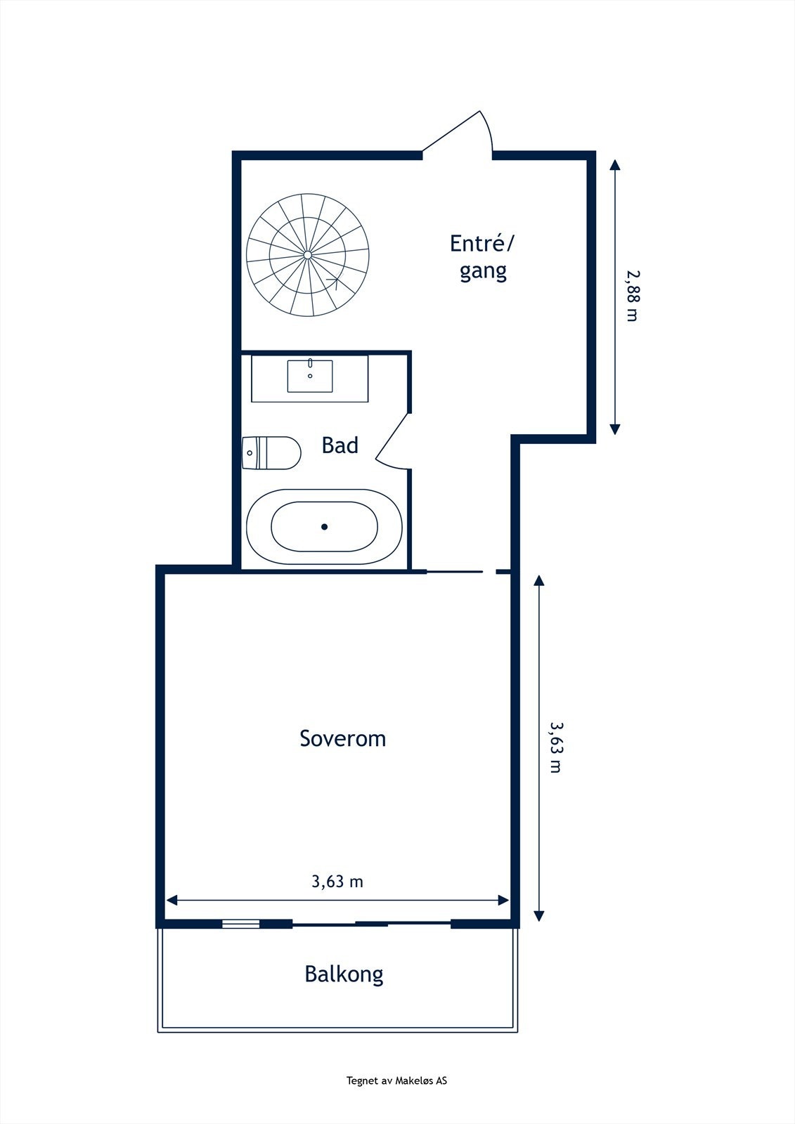 Plantegning med mål - 6. etasje Galleribilde