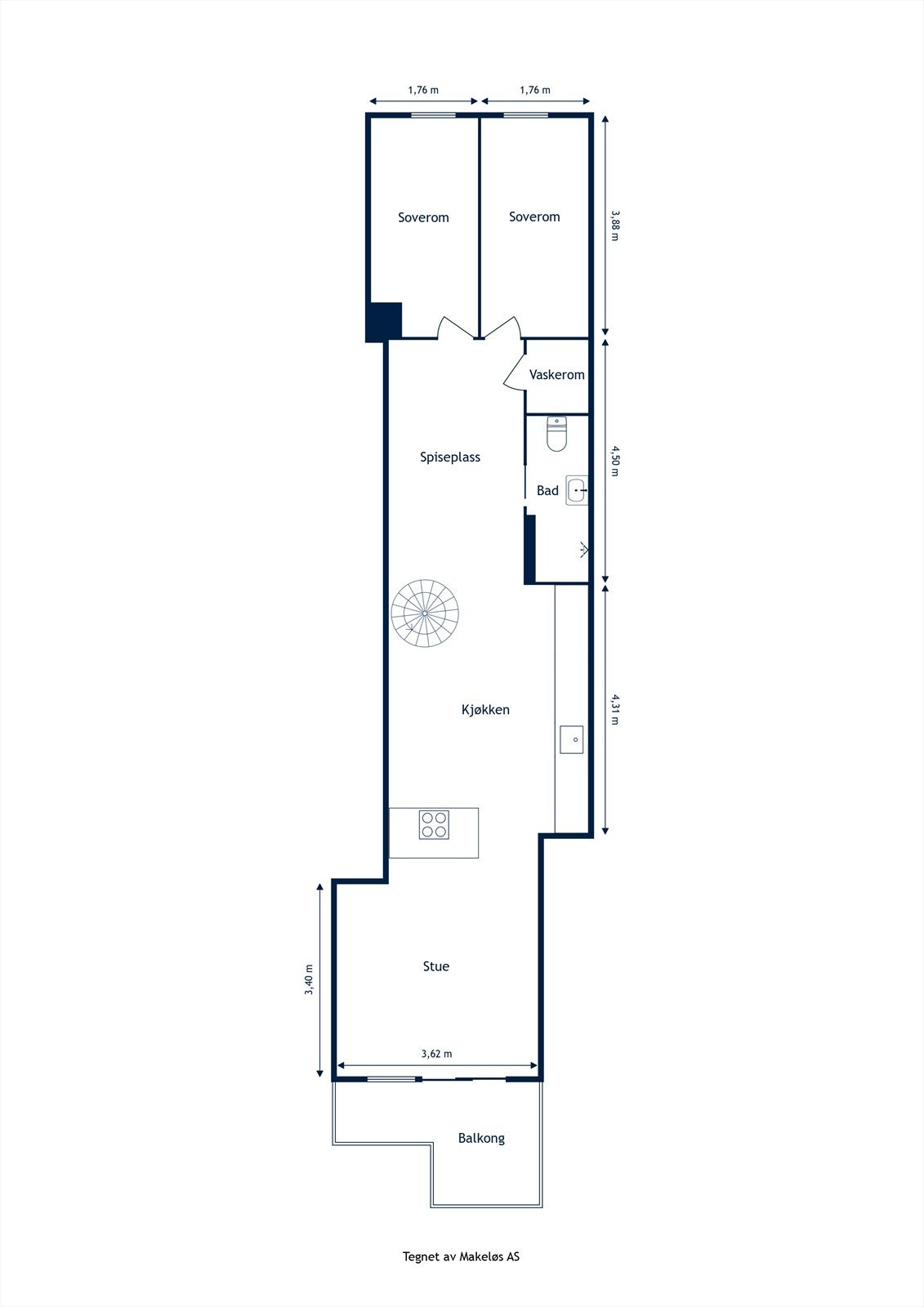 Plantegning med mål - 5. etasje Galleribilde
