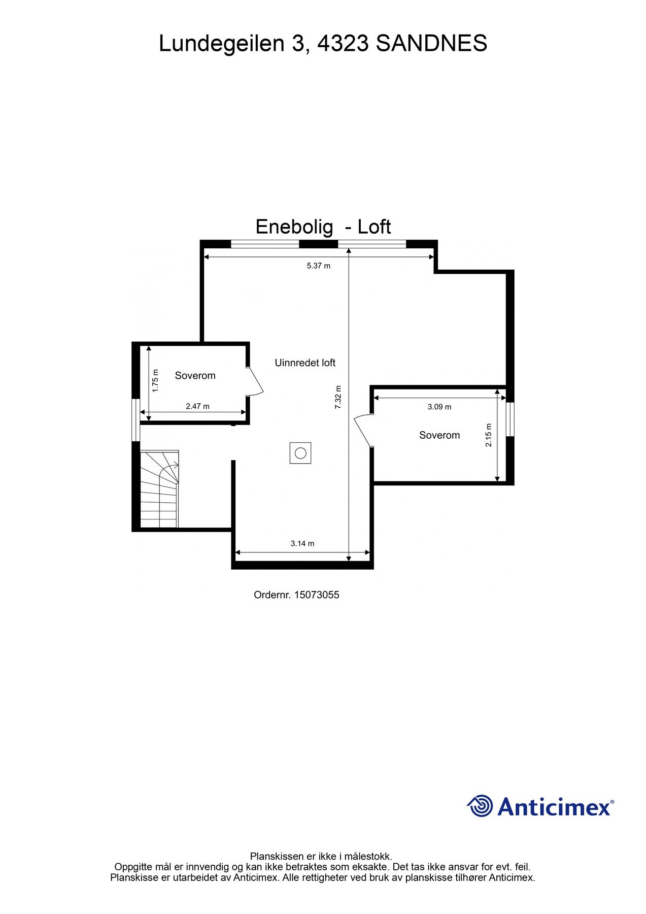 Plantegning loft - Kan avvike fra de faktiske forhold Galleribilde