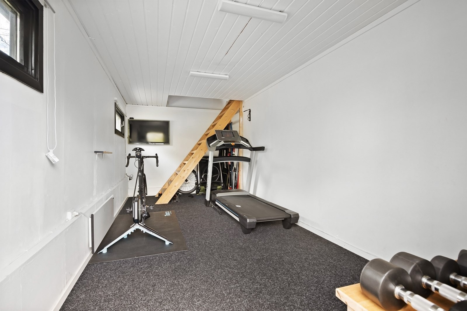 Treningsrom i garasje med adgang til loft med lagringsplass Galleribilde