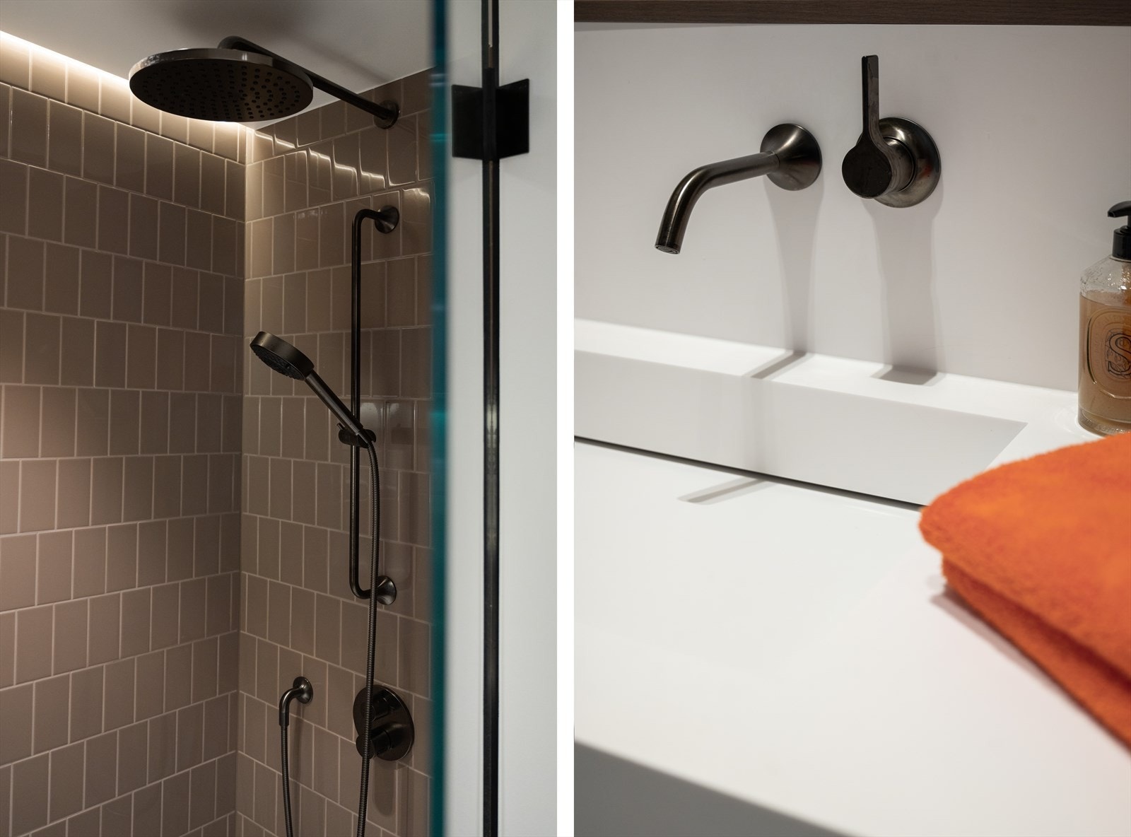 Amaturer fra Dornbracht i dark platinum også her. Galleribilde