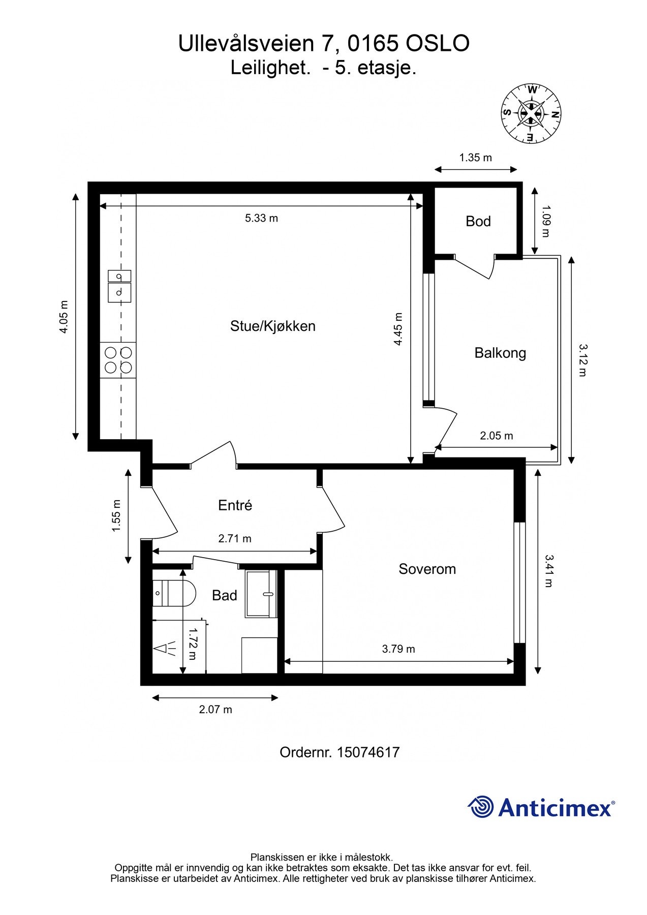 Leiligheten har en Internt bruksareal på 45 m² (BRA-i) Galleribilde