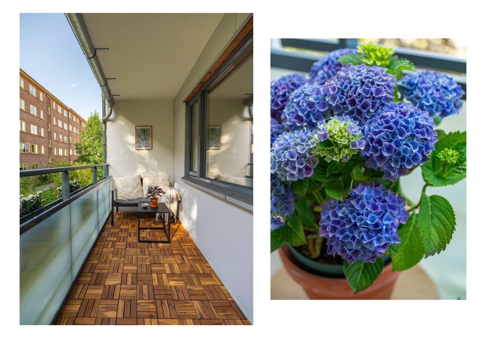 Balkongen er målt til 6 kvm og du har god plass til en liten sittegruppe med tilhørende bord. Galleribilde