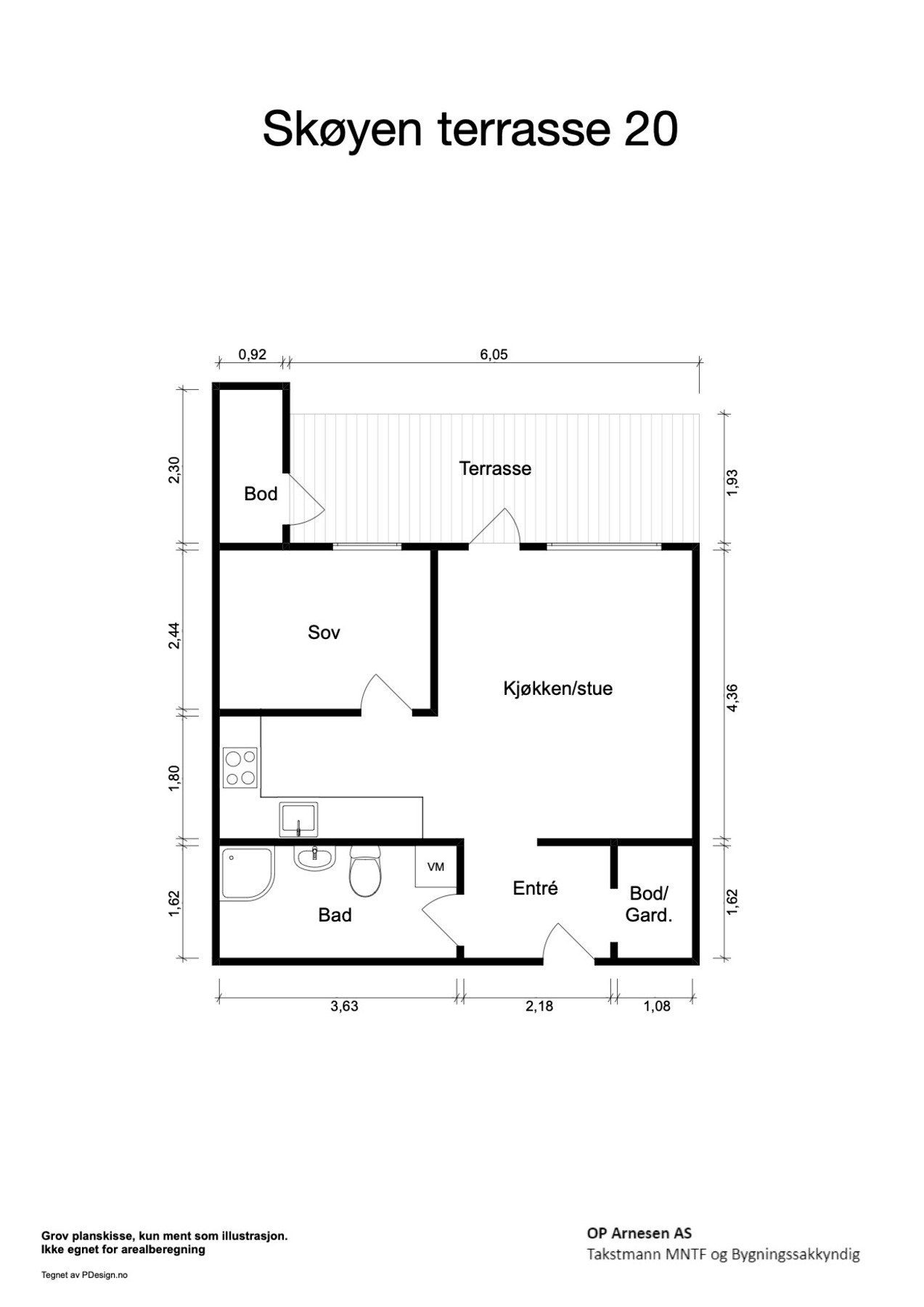 Plantegning med mål. Galleribilde