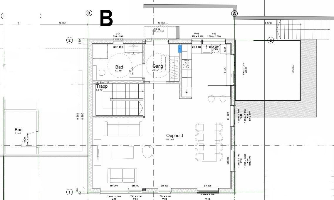Plantegning (som bygget) hovedetasje Galleribilde