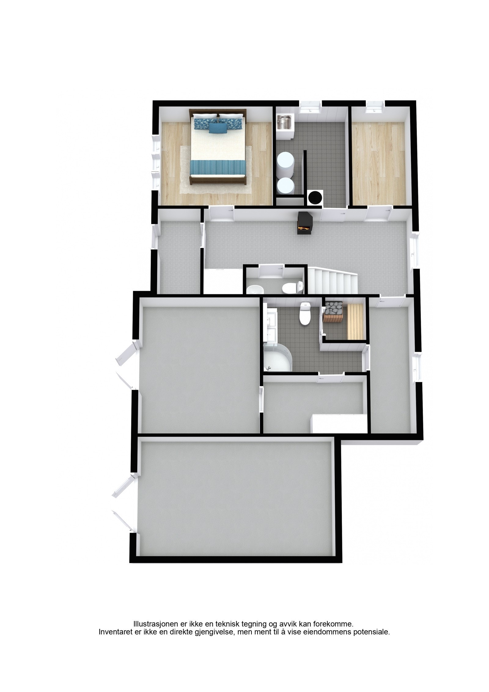 Plantegning 3D underetasje. Galleribilde