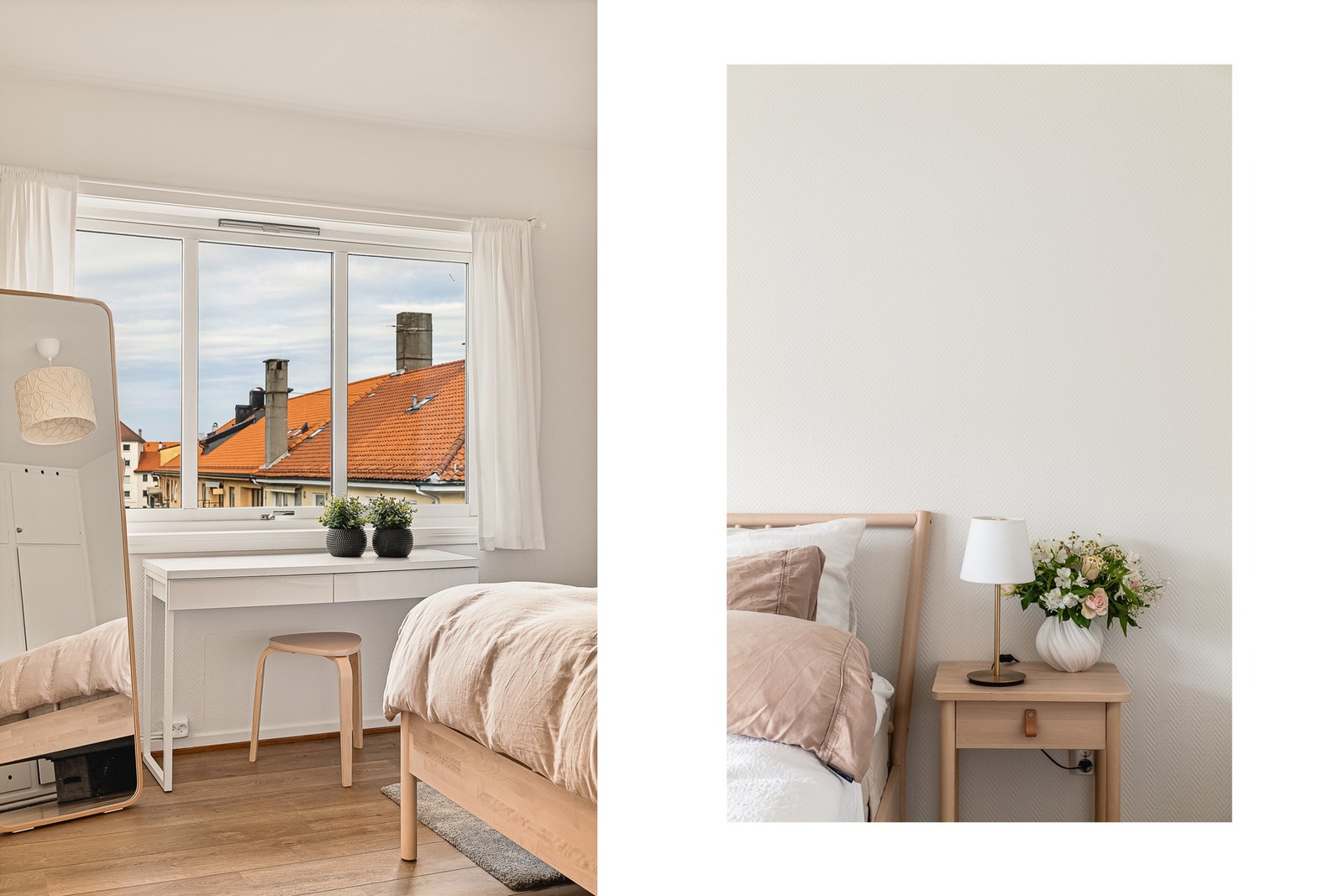 God plass til seng av ønsket størrelse, nattbord og annet passende møblement Galleribilde