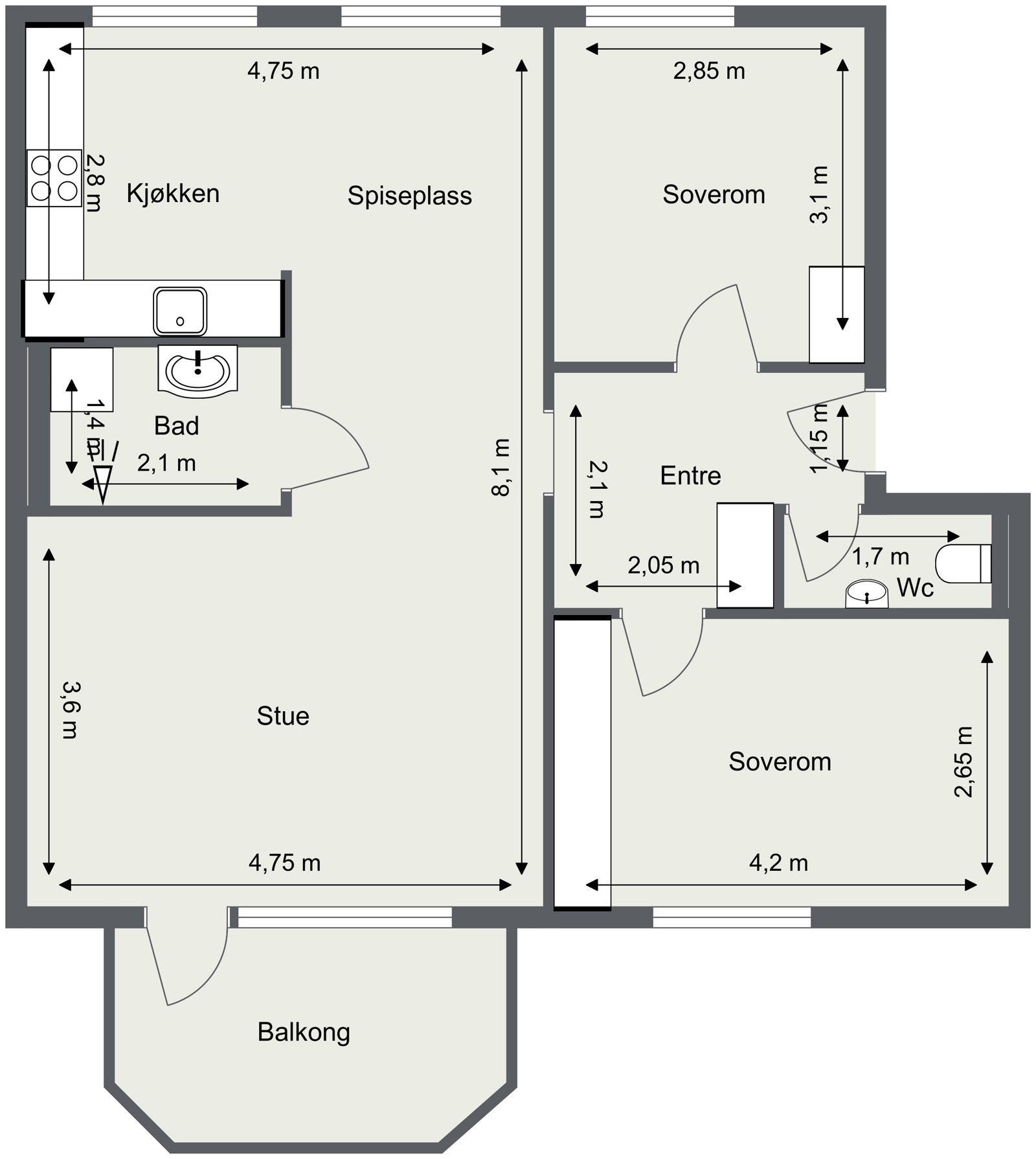 Skisse med mål. Galleribilde