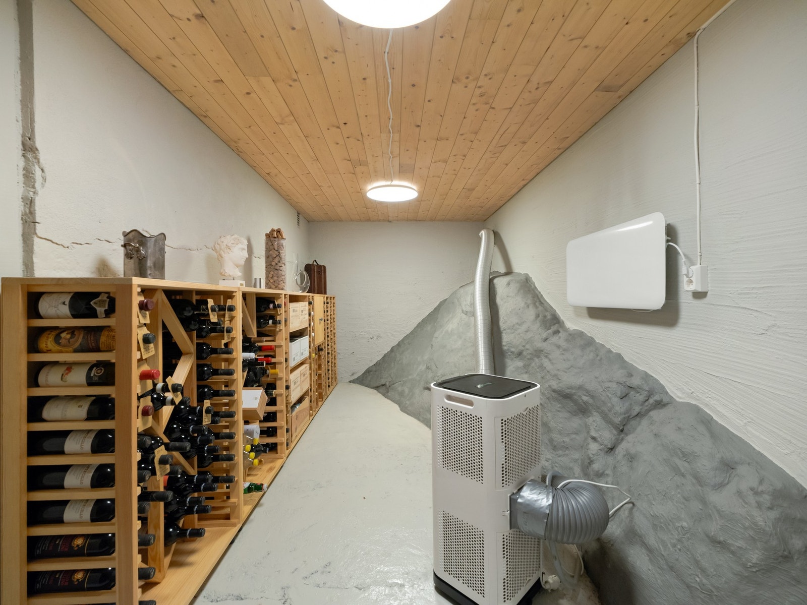 I tilknytning til kjelleren er det innredet et vinrom med plass til en rikholdig samling. Rommet er betegnet som såle for tilbygget i byggesaken, og ikke tegnet inn som en innredet del av tilbygget. Galleribilde