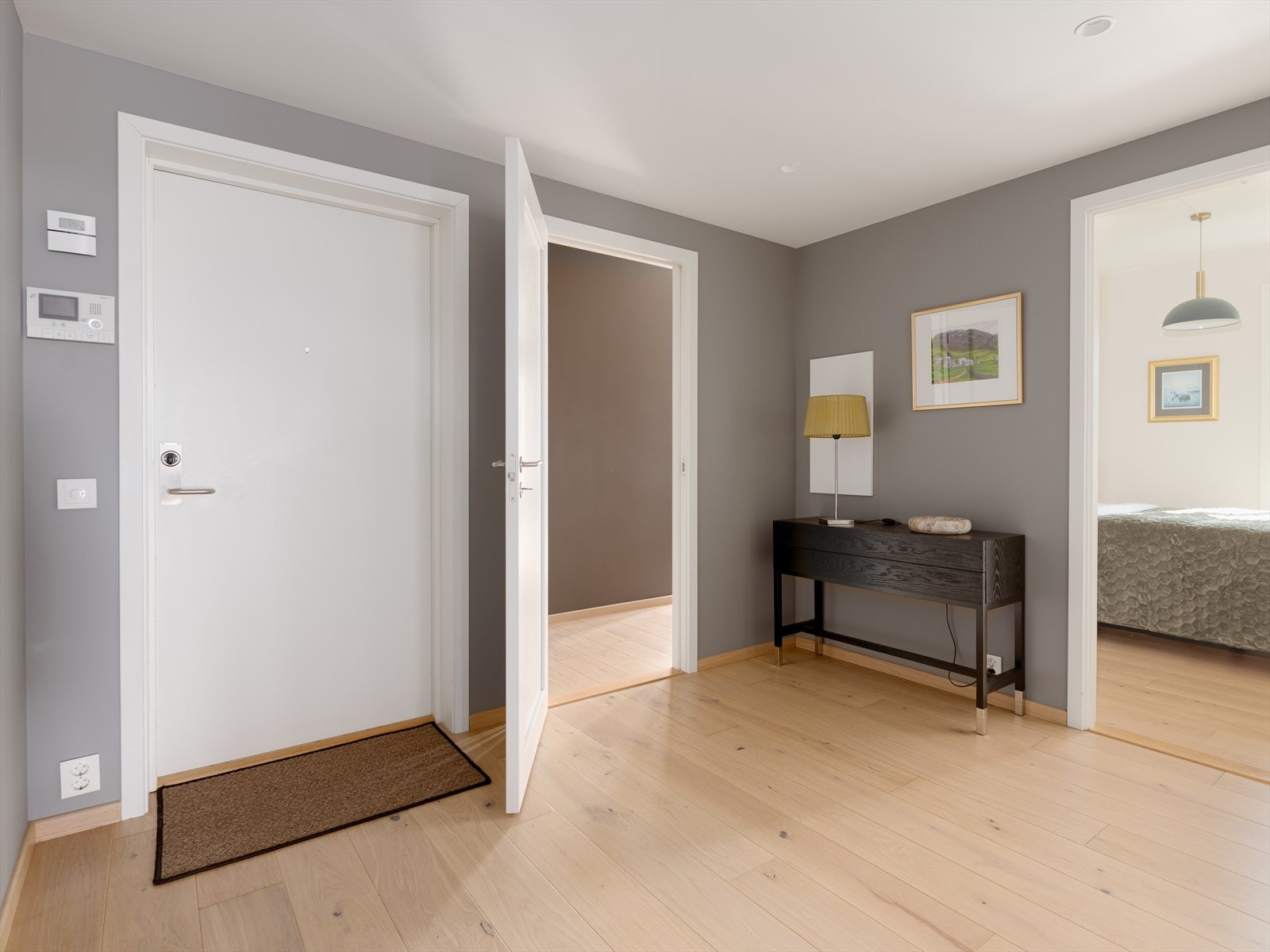 Romslig entré som gir et godt førsteinntrykk av boligen. Galleribilde