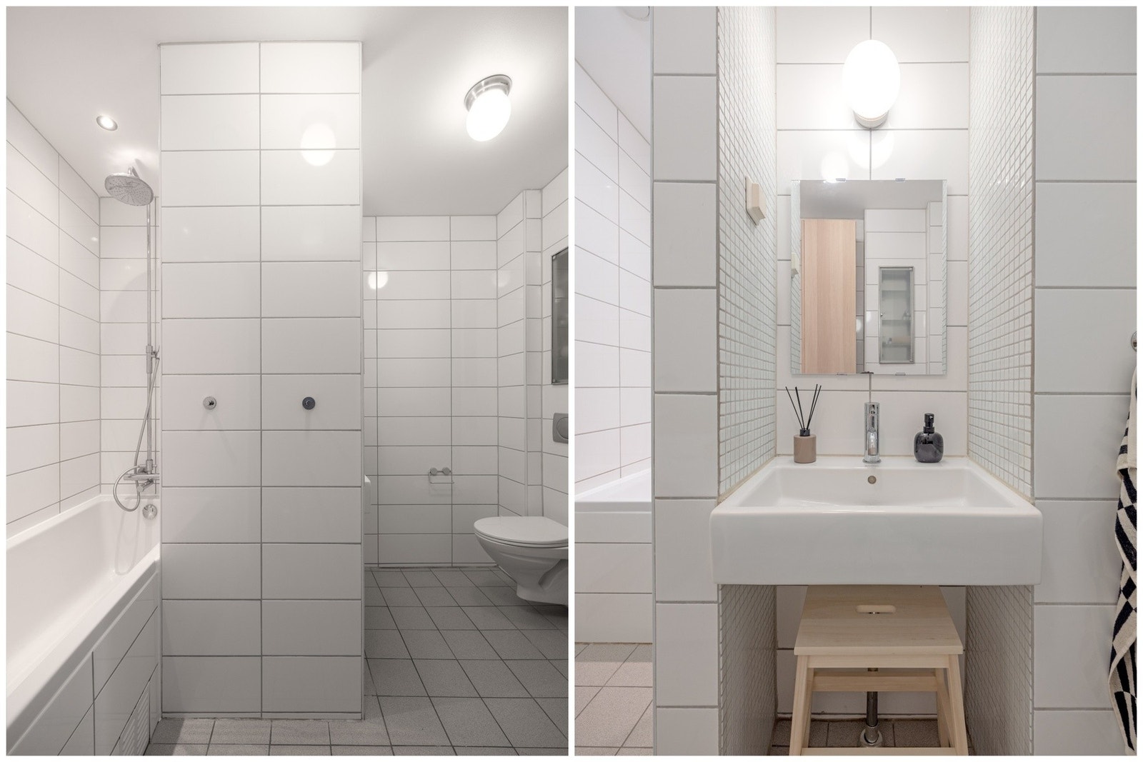 Flislagt baderom med gulvvarme og downlights i himling. Galleribilde