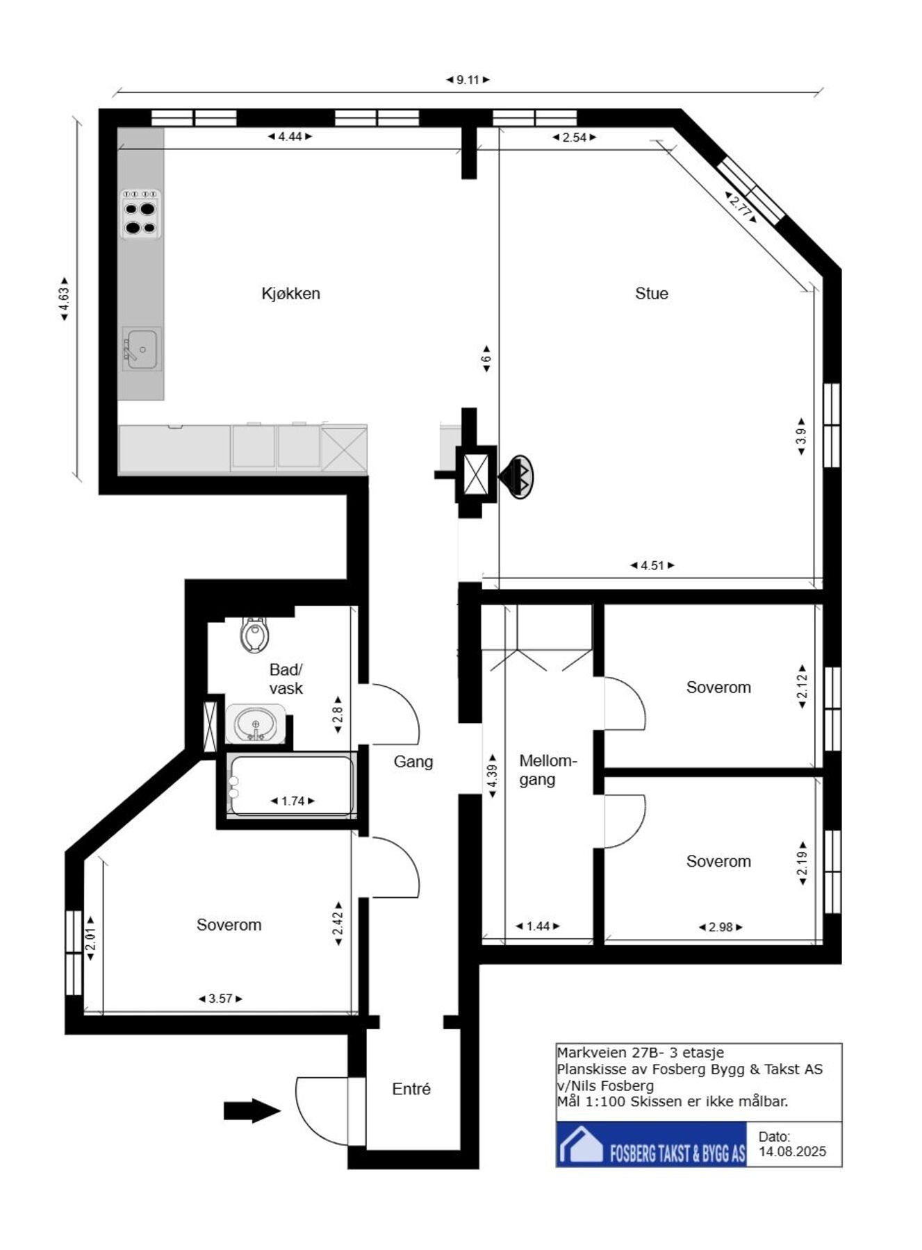 Gjennomgående 4-roms hjørneleilighet. I tillegg følger loftsbod på ca. 4 kvm og kjellerbod på ca. 6 kvm. Galleribilde