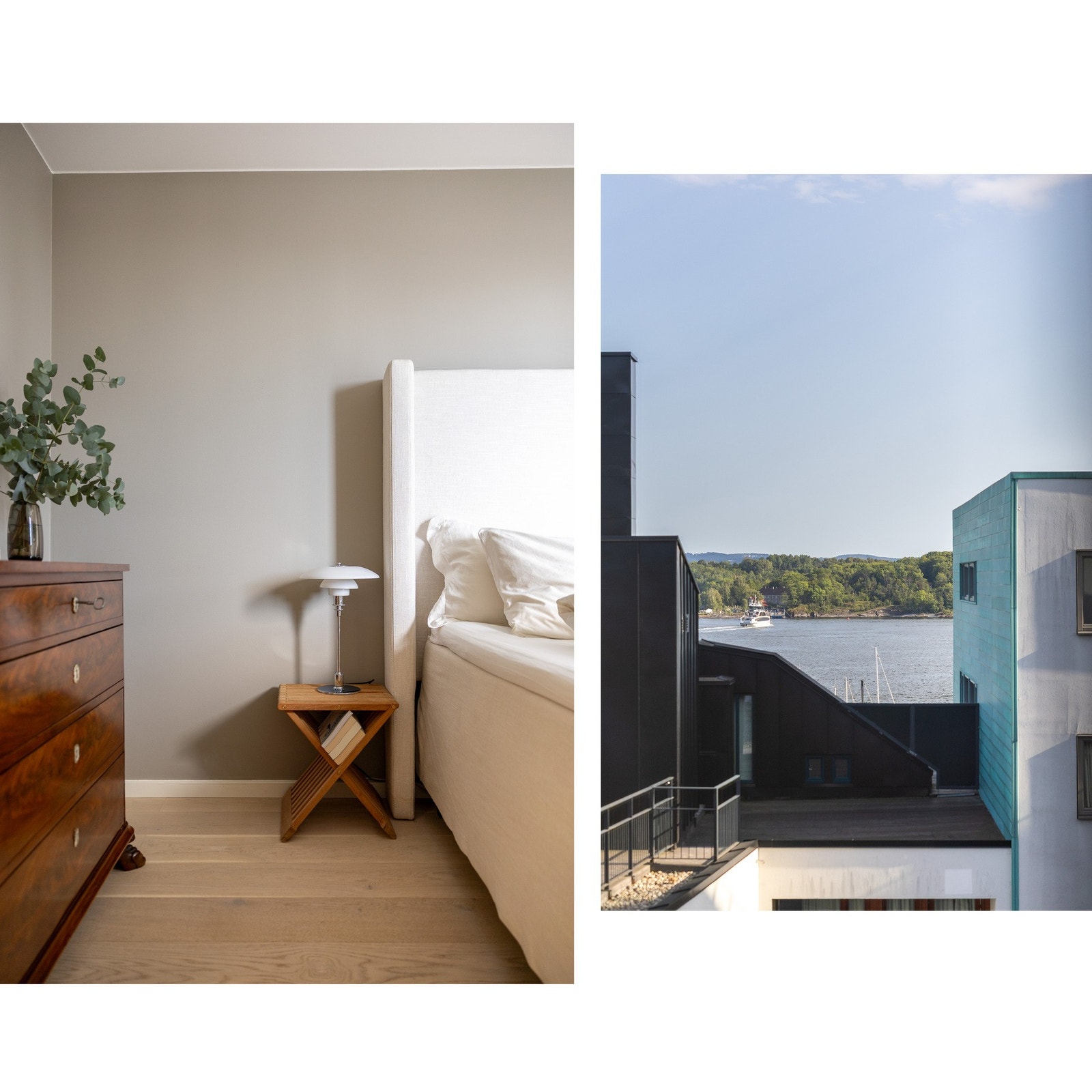 Det naturlige hovedsoverommet er romslig med god plass til stor dobbeltseng og tilhørende nattbord på hver side. Galleribilde