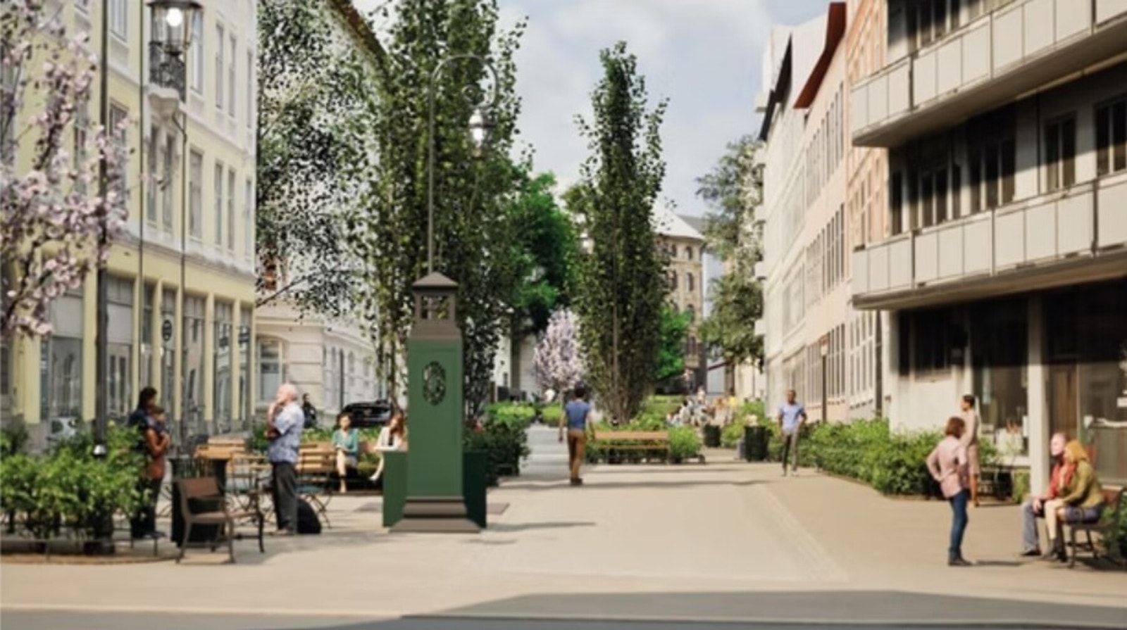 Det er avholdt forhåndskonferanse for gågate i Hegdehaugsveien. Dette er en skisse for hvordan det kan bli.
Se lenke for ytterligere informasjon: https://www.holoholo.no/projects/nedrehegdehaugsveien Galleribilde