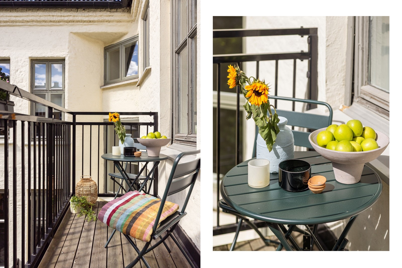 Balkongen er bygget i 2017 med plass til en hyggelig, liten sittegruppe og øvrig innredning. Galleribilde