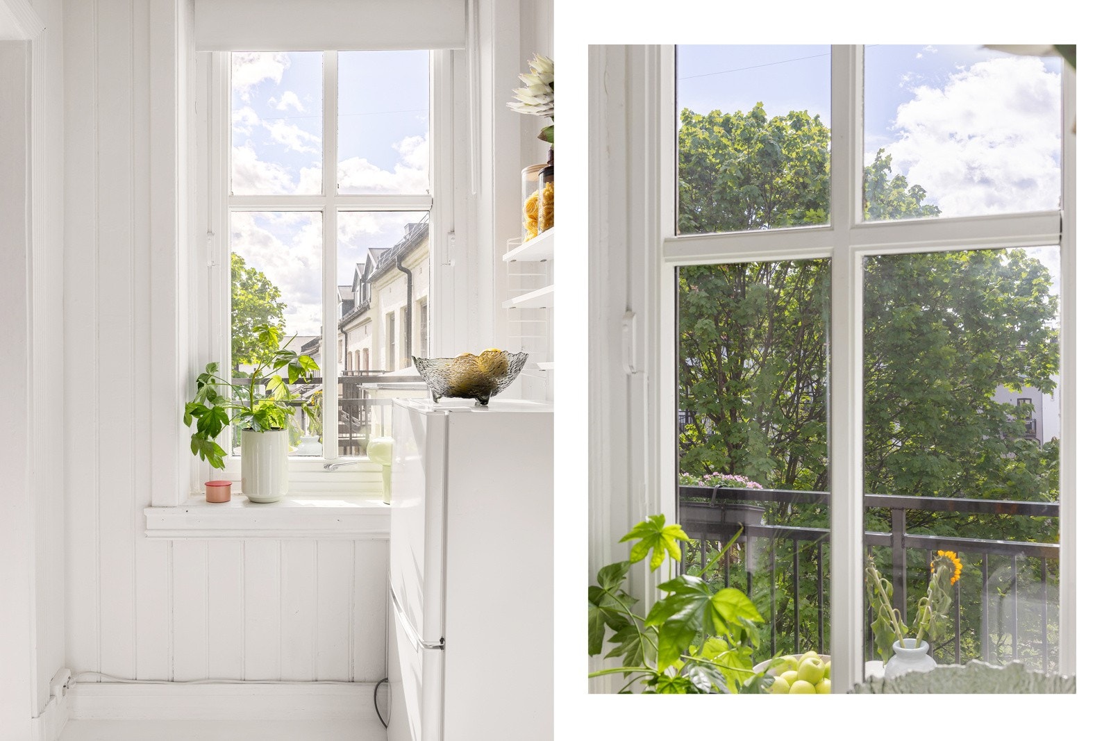 Koselig og arealeffektivt kjøkken med utsyn mot rolig og frodig bakgård. Galleribilde