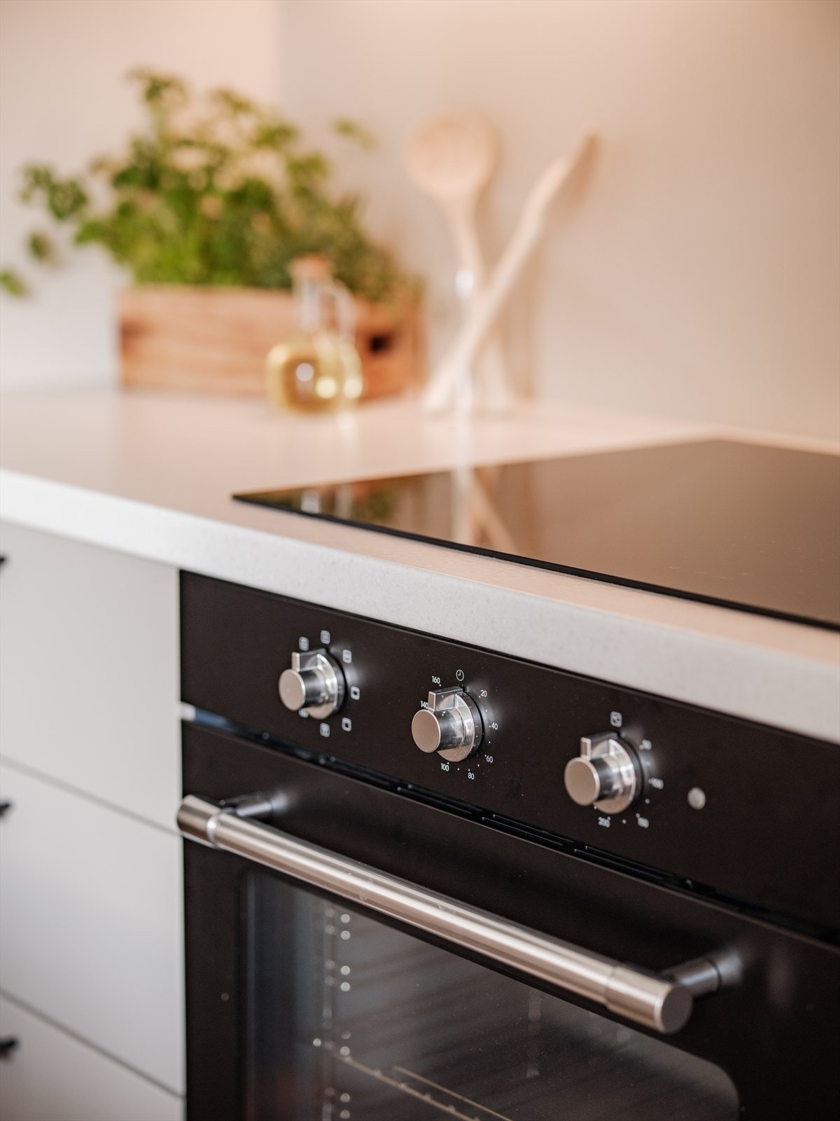 Det er montert integrerte hvitevarer som oppvaskmaskin, komfyr, platetopp, kombiskap og mikrobølgeovn. Galleribilde