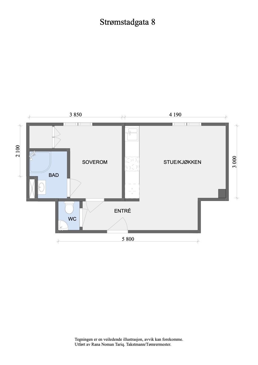 Målsatt plantegning av leiligheten. Galleribilde