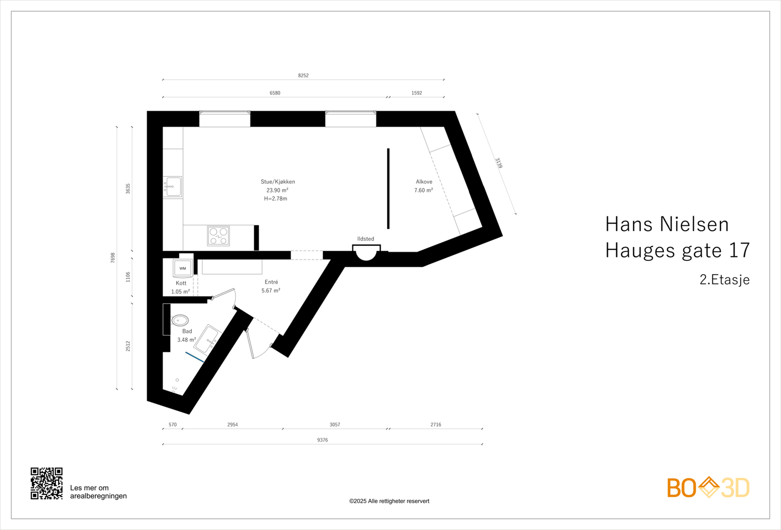 Leiligheten disponerer totalt 12 m² bodplass, fordelt på 7 m² på loft og 5 m² i kjeller. Galleribilde