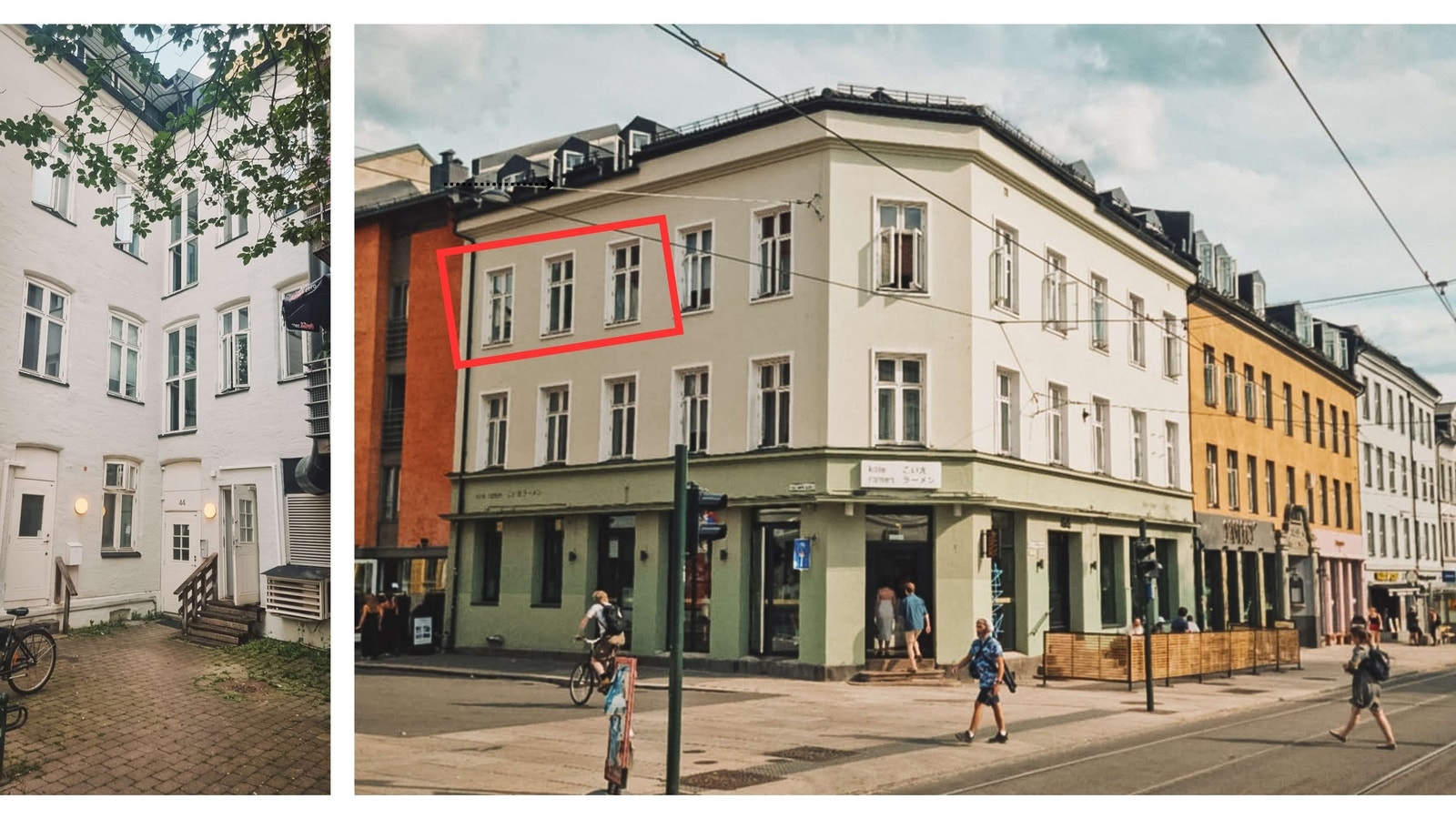 Fasaden, sett fra bakgård og fra veien. Galleribilde