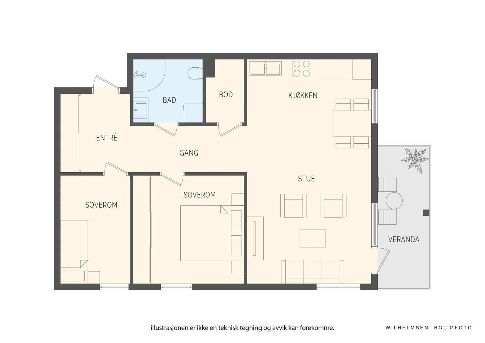 - Leiligheten nyter en god planløsning - Galleribilde