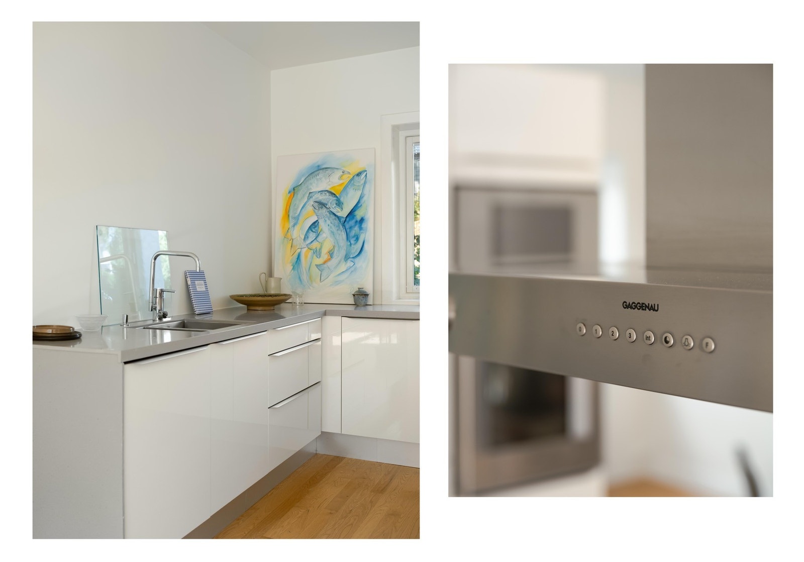 Hvitevarene, som for eksempel den ekstra brede koketoppen, er fra Gaggenau. Dyrt og deilig altså. Galleribilde