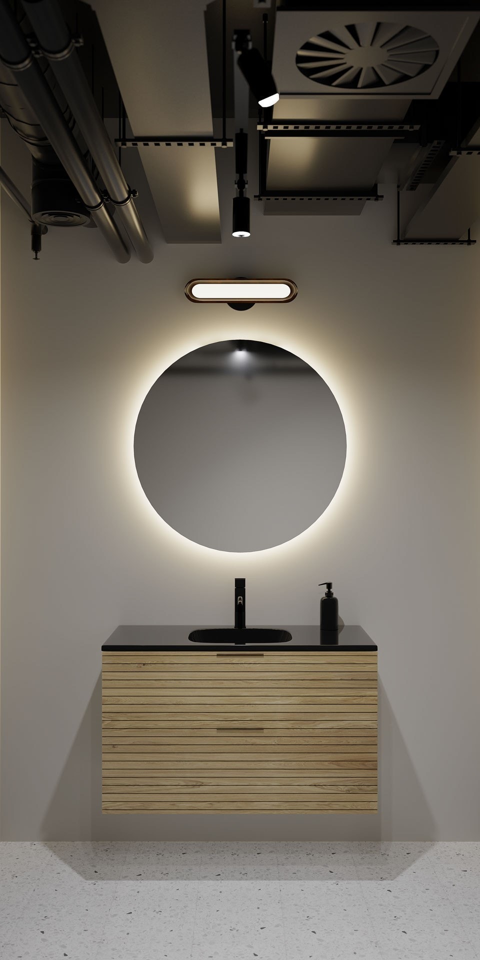 Eksempel toalettfasiliteter etter oppussing.
3D-illustrasjon som skal gi et bilde av standard og mulig utforming etter rehabilitering Galleribilde