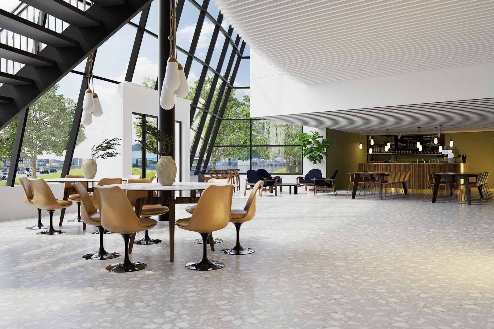 Inngangsparti etter oppussing.
3D-illustrasjon som skal gi et bilde av standard og mulig utforming etter rehabilitering. Det tas forbehold om endringer. Galleribilde