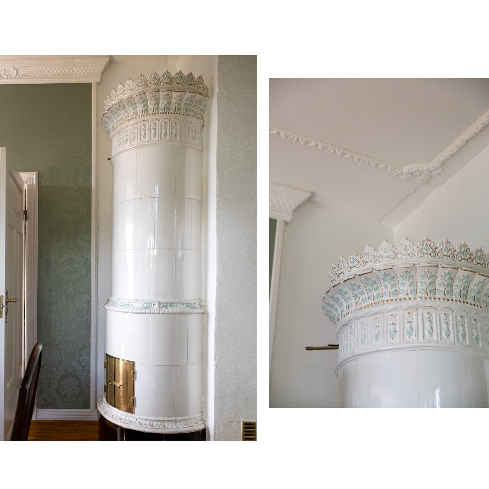 Herskapelig kakkelovn i spisestuen som skaper et unik særpreg. Galleribilde