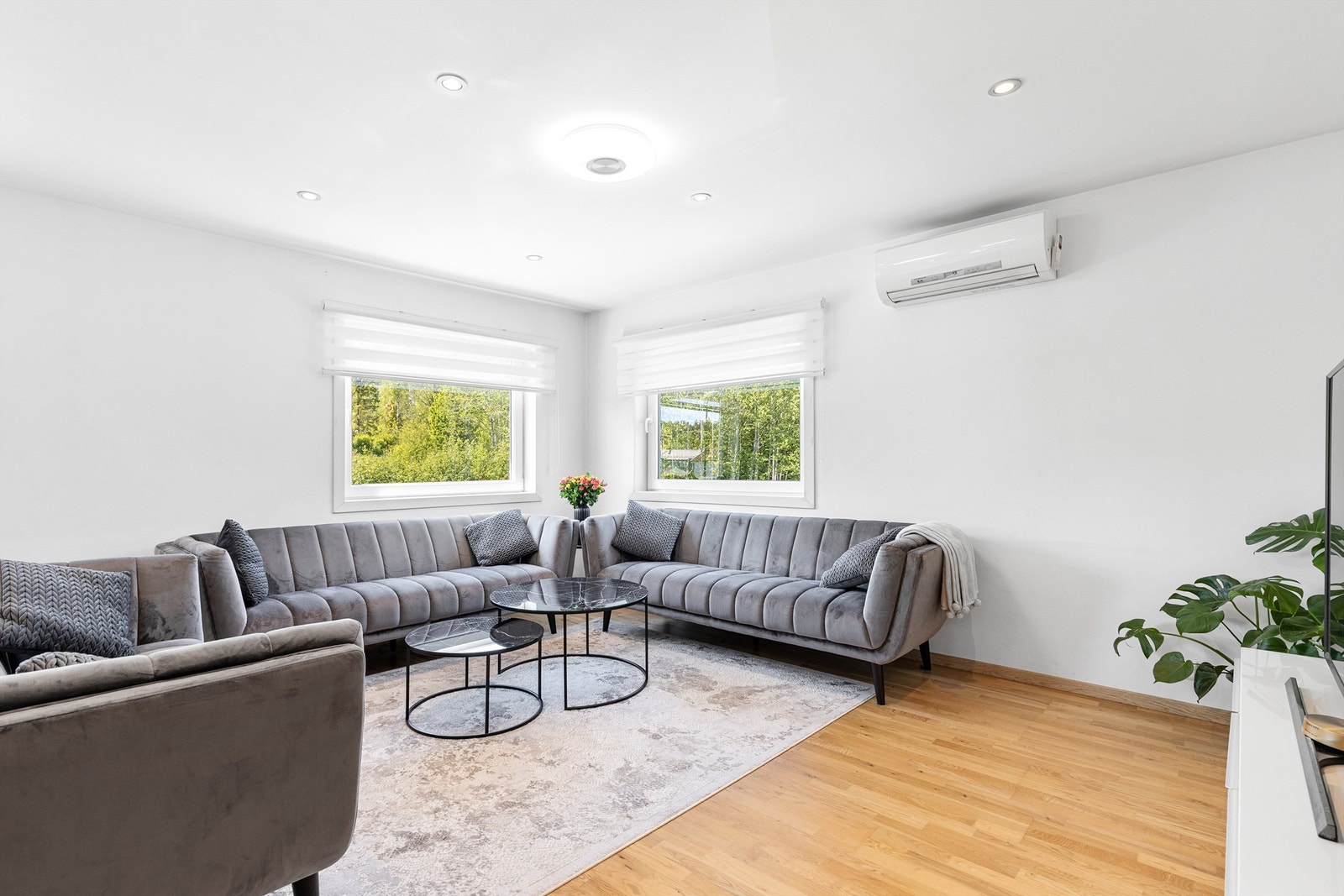 I rommet er det flere store vindusflater som gir mye innslipp av naturlig lys, som igjen gir en god romfølelse. Galleribilde