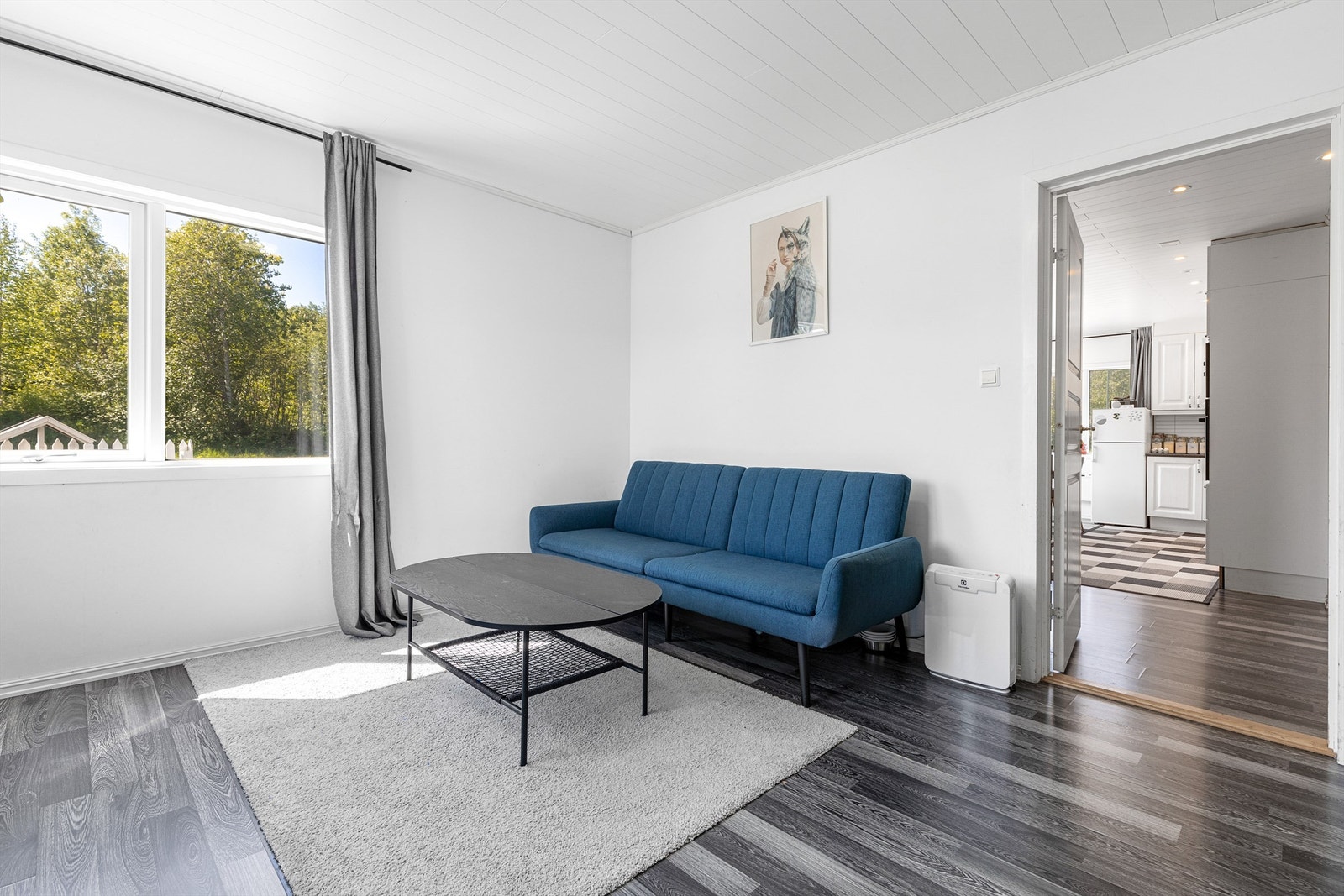 Koselig stue med flere vindusflater for naturlig lysinnslipp. Galleribilde