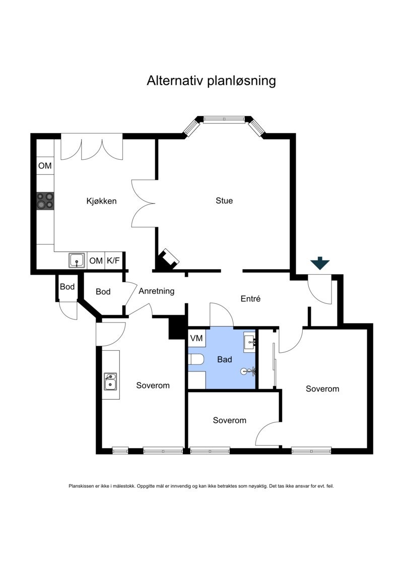 Alternativ plantegning (krever i så fall bruksendring/godkjenning på kjøpers ansvar og bekostning) Galleribilde