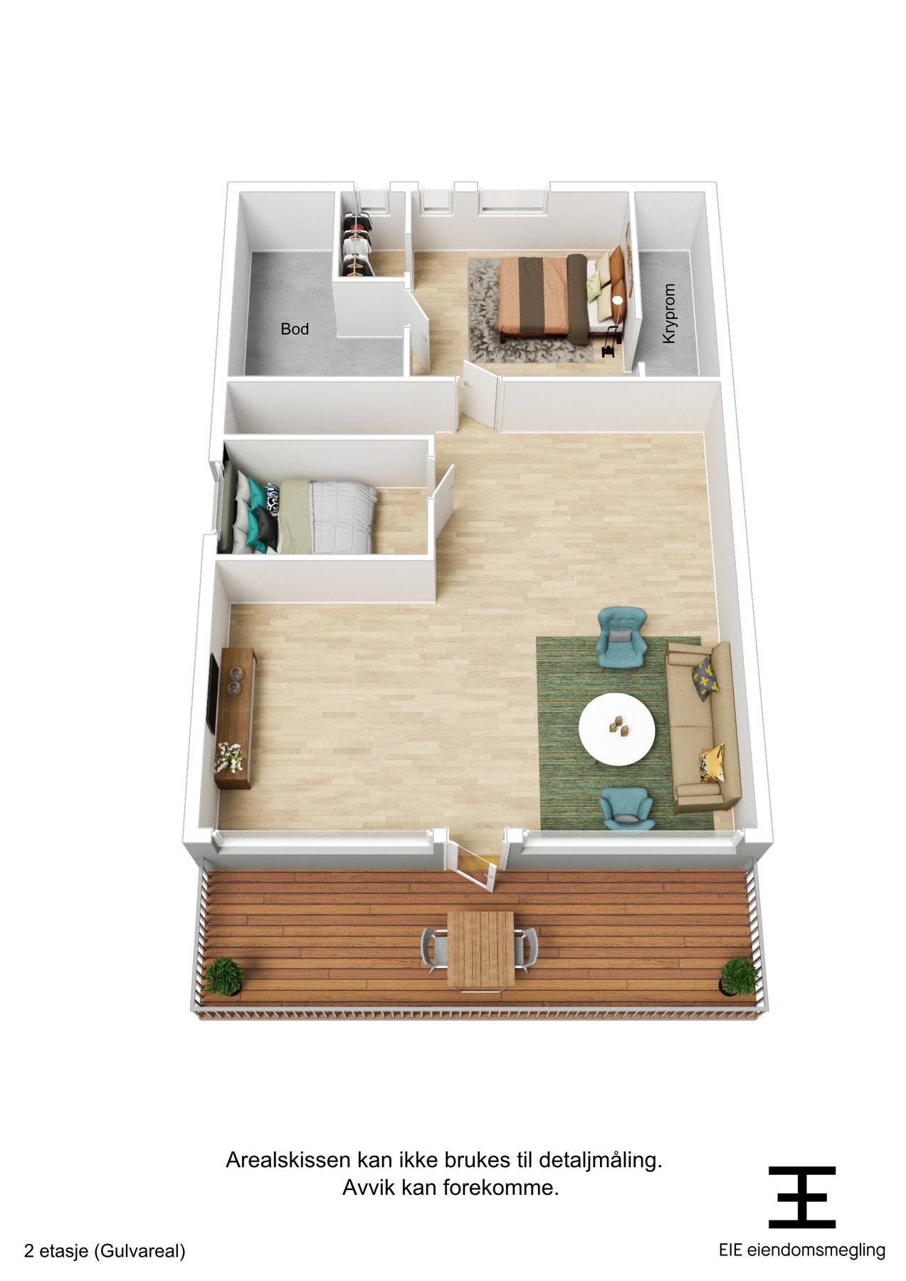 3D-plantegning av andre etasje. Galleribilde