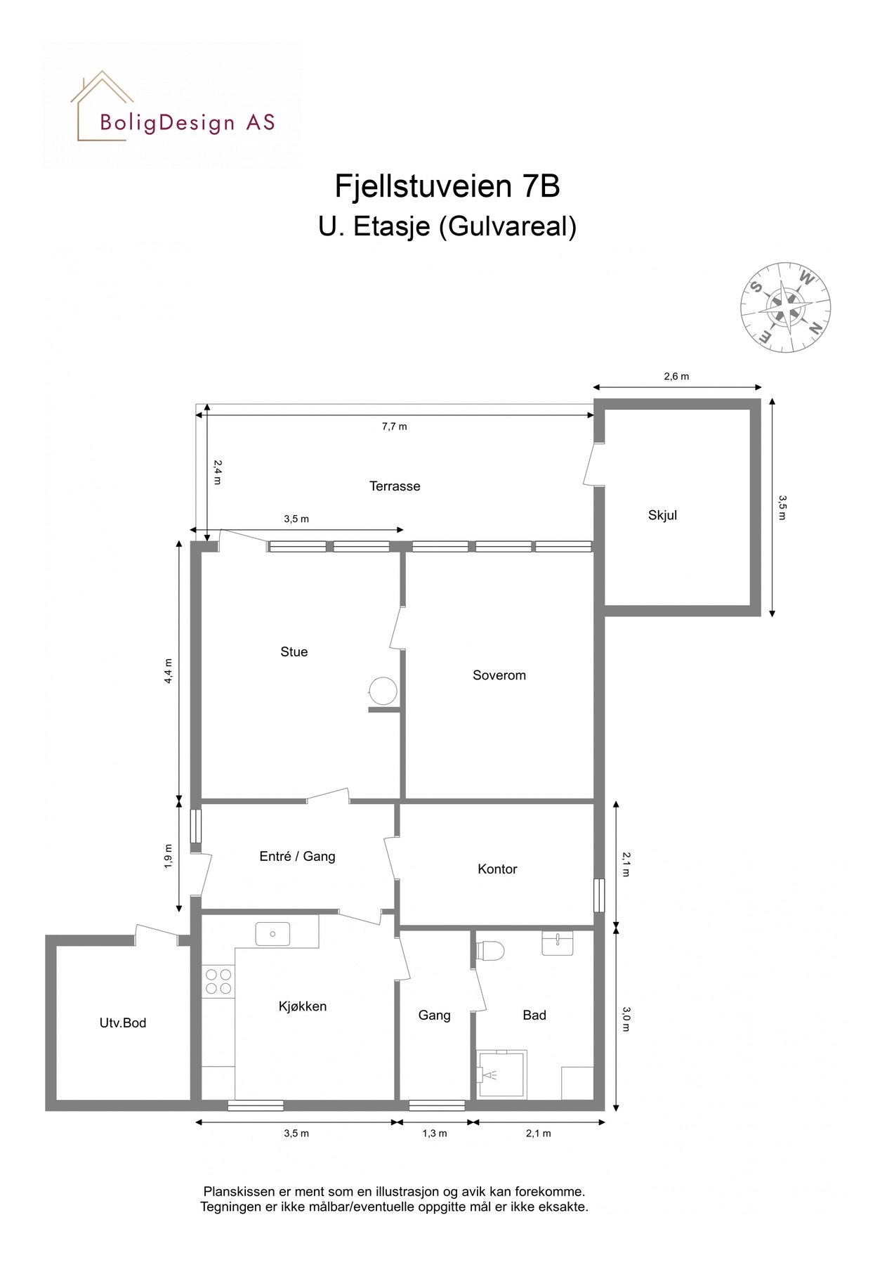 Målsatt plantegning underetasje. Galleribilde