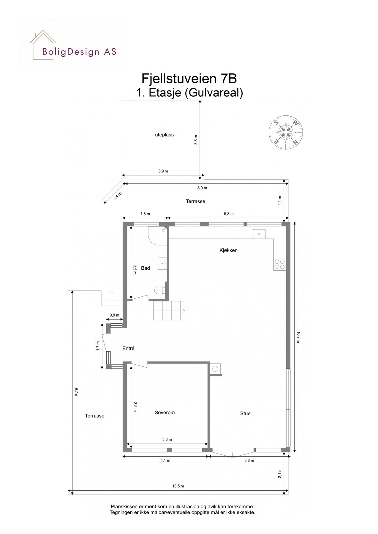 Målsatt plantegning av hovedetasjen. Galleribilde