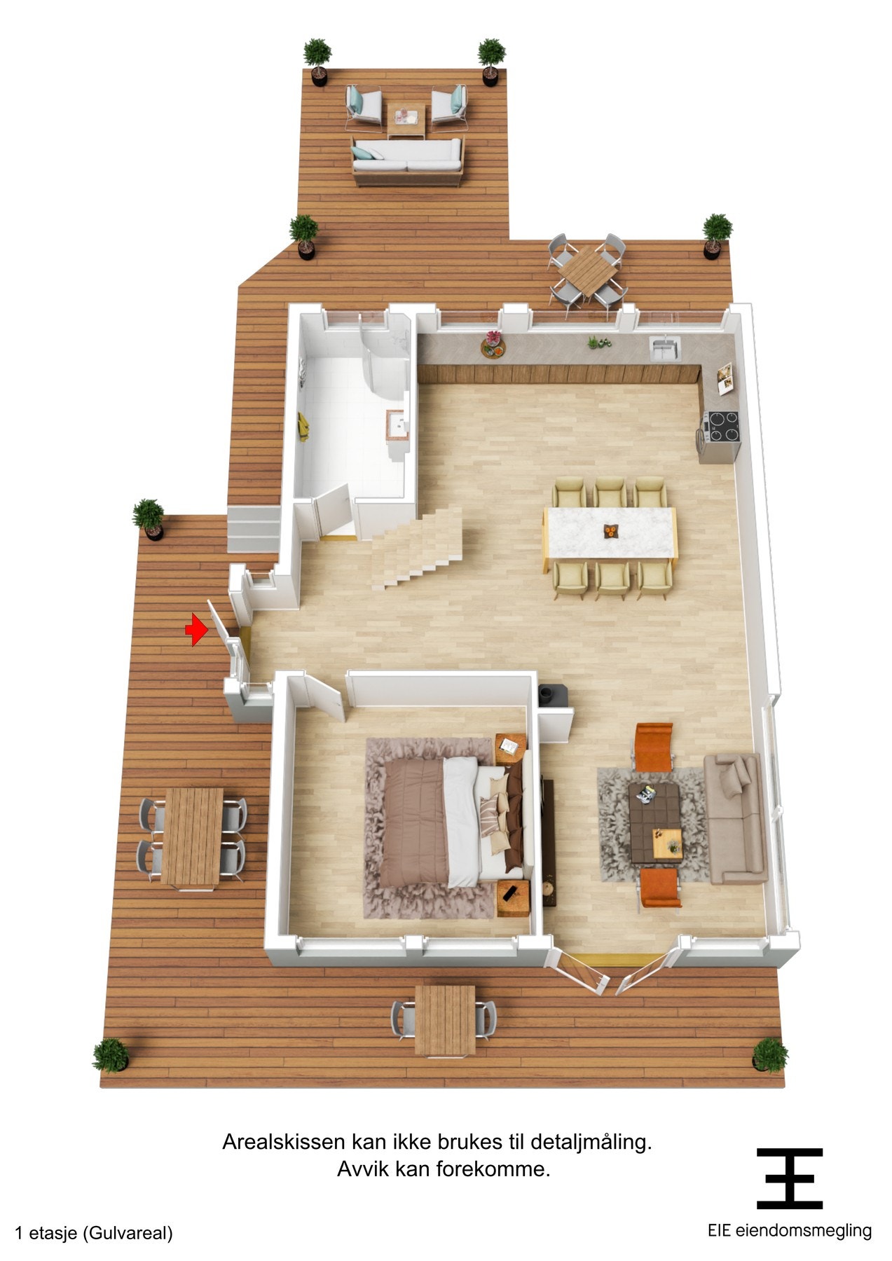 3D-plantegning av første etasje. Galleribilde