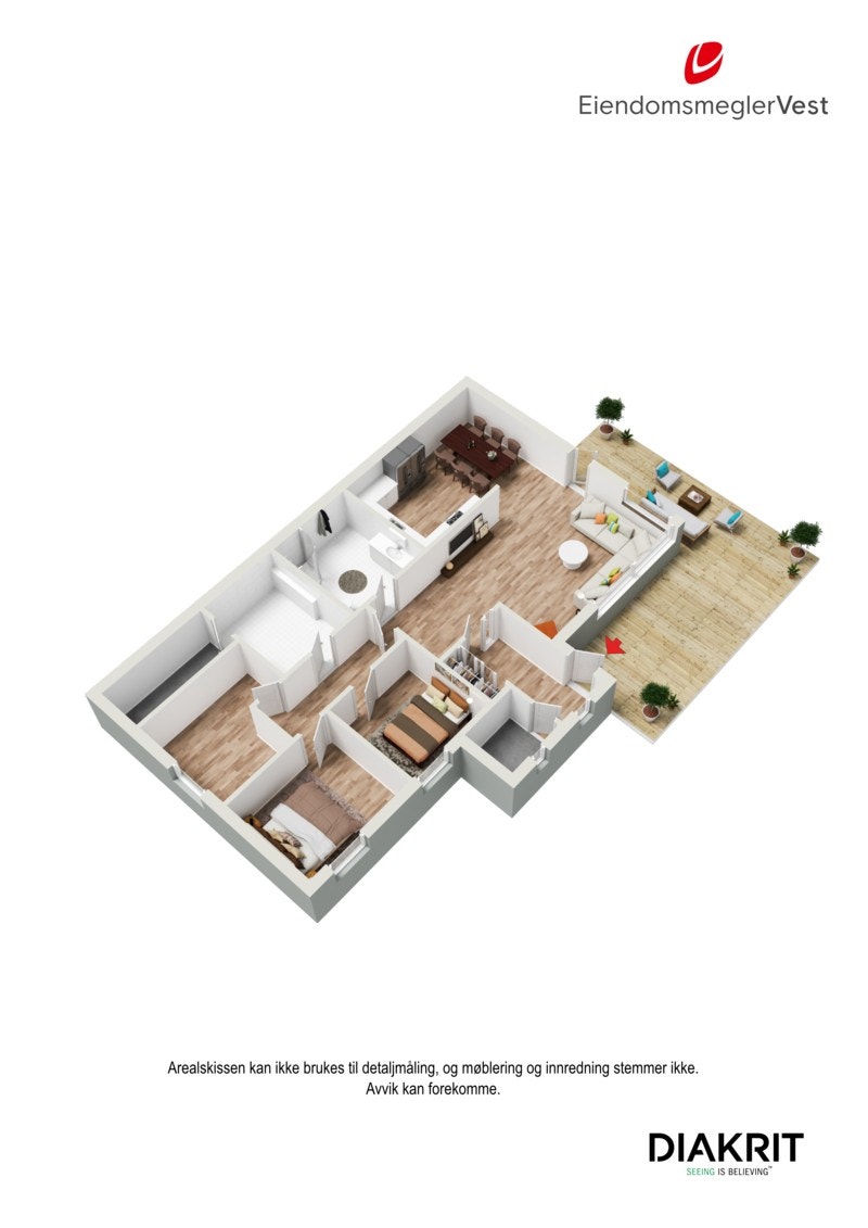 3D plantegning av leiligheten. Galleribilde