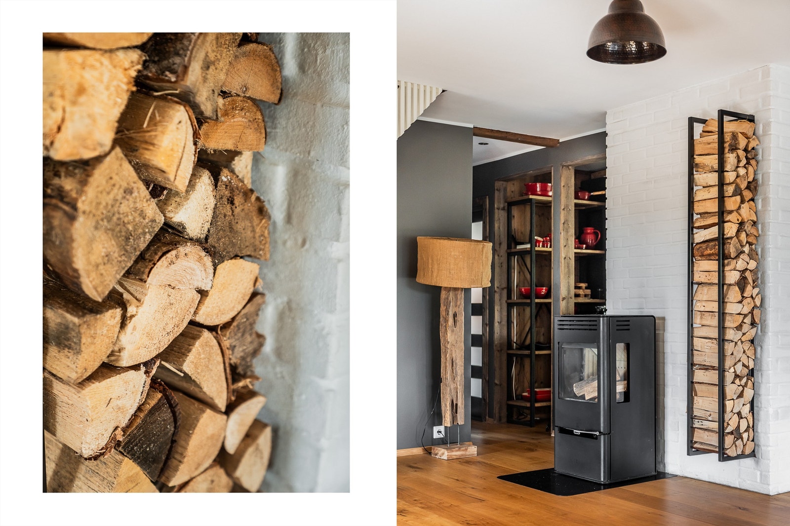 Det er peisovn i stuen med teglsteinspipe Galleribilde