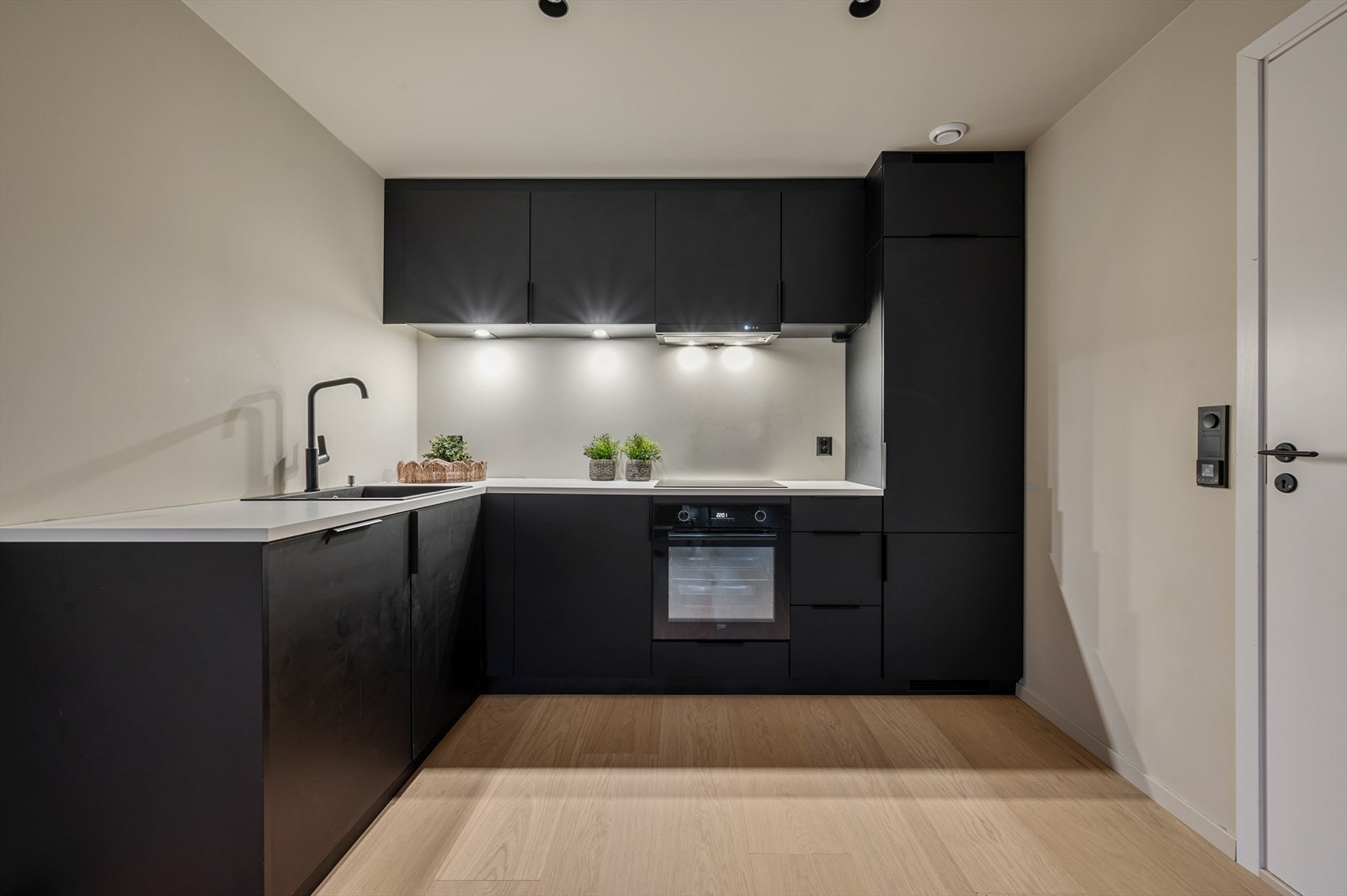 Kjøkkenet er i sorte delikate farger Galleribilde