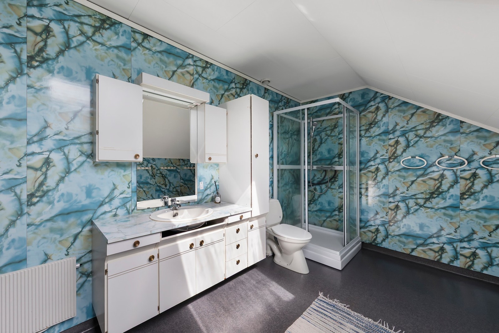 Gulvstående toalett og dusjkabinett Galleribilde