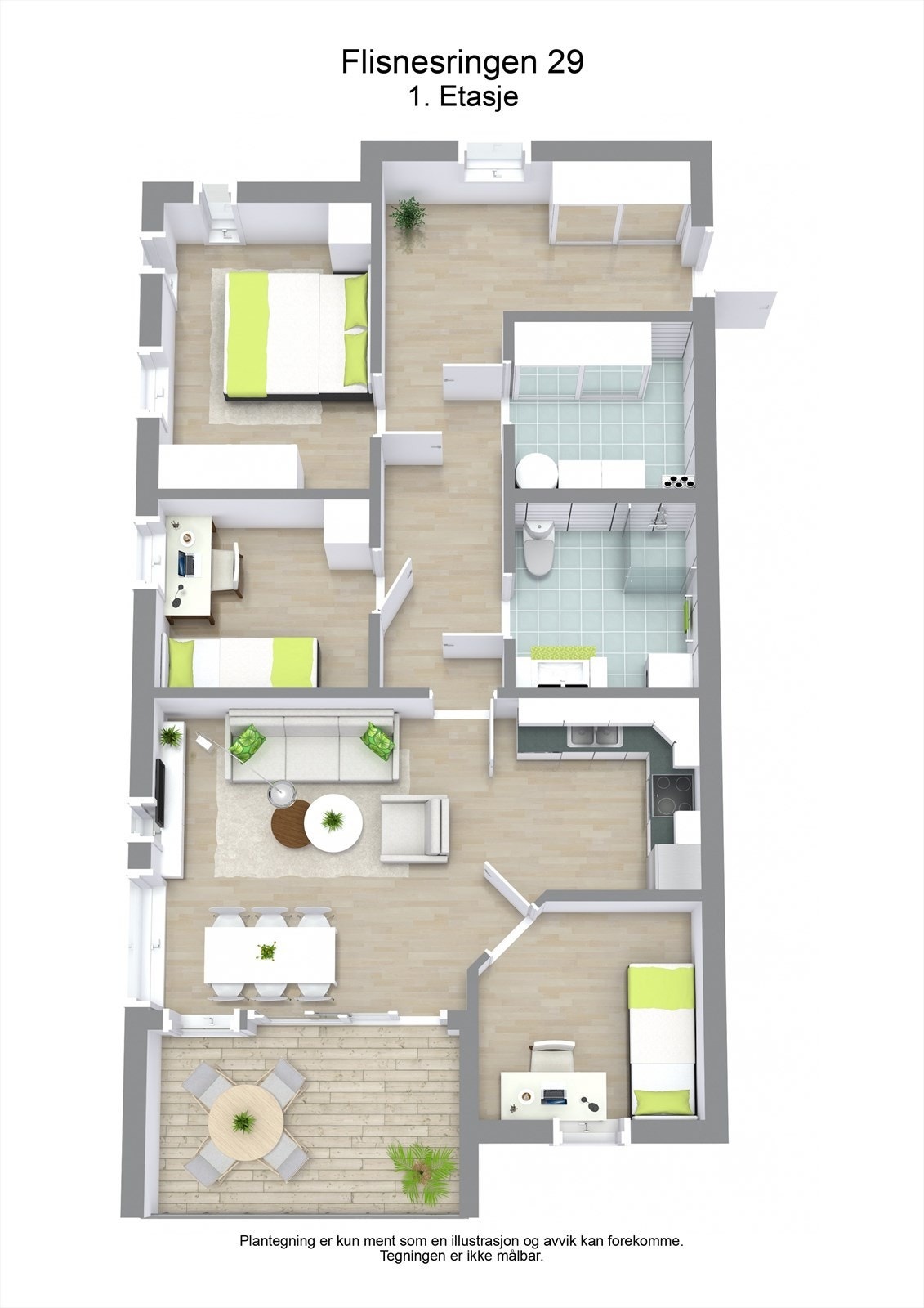 3 D plantegning 1. etasje Galleribilde