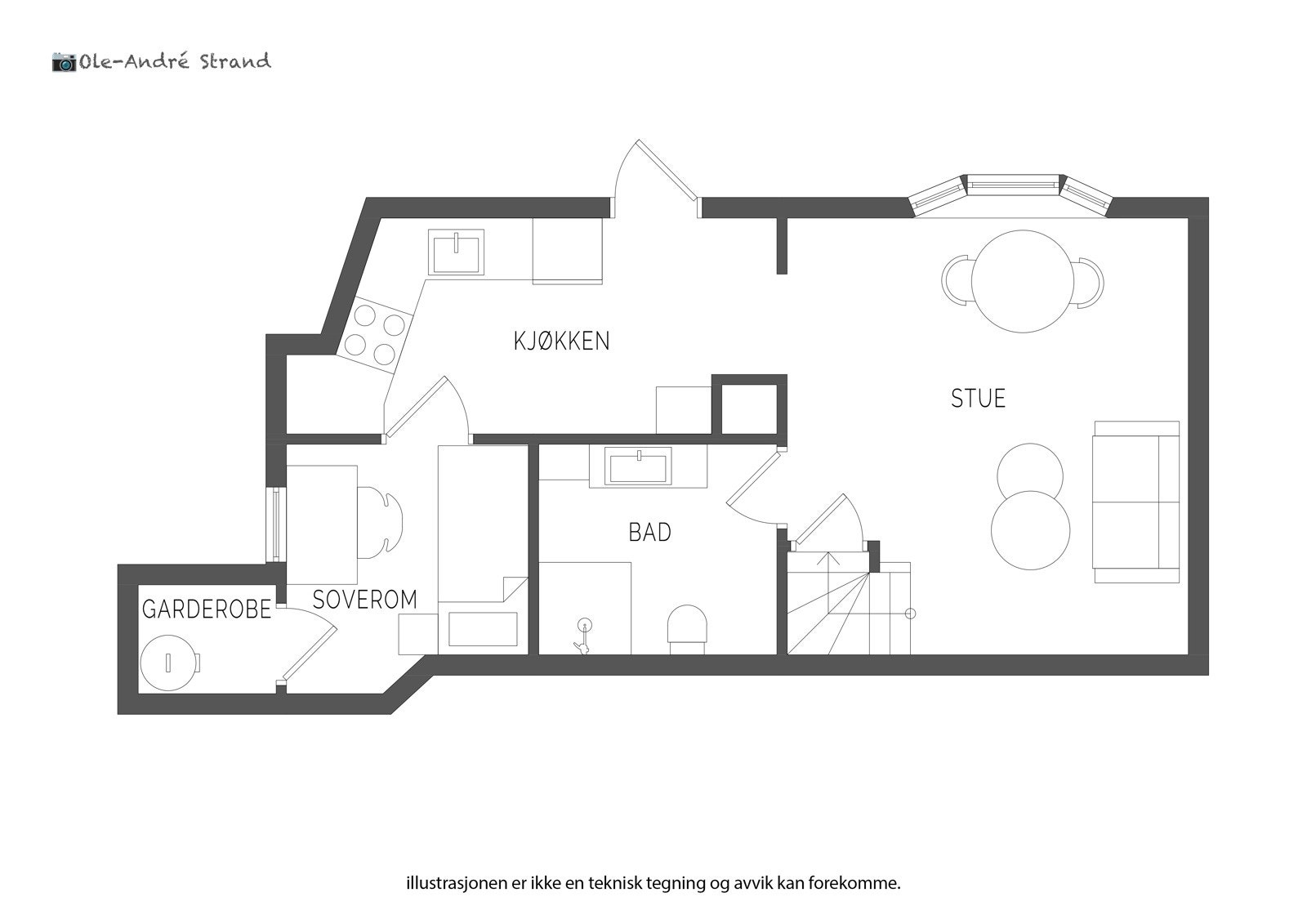 Hovedetasjen har et areal på 38 m² med meget god arealutnyttelse Galleribilde