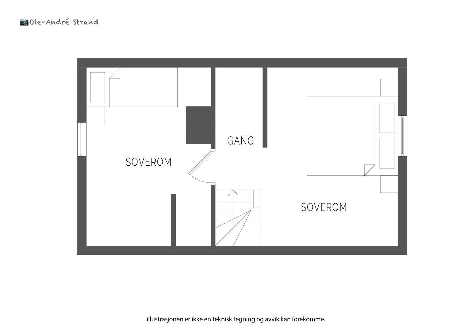 Loftet har gulvareal på 28 m² (ikke målbart areal) | Innredet rom på loftet tilfredsstiller ikke dagens krav til varig opphold Galleribilde