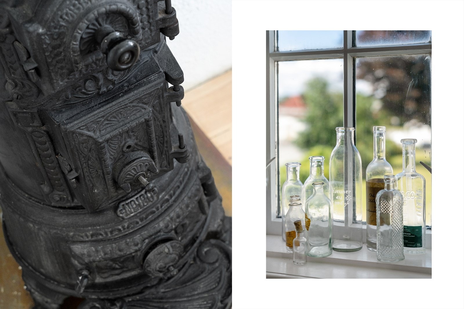 En vakker kakkelovn står som et smykke i rommet. Galleribilde