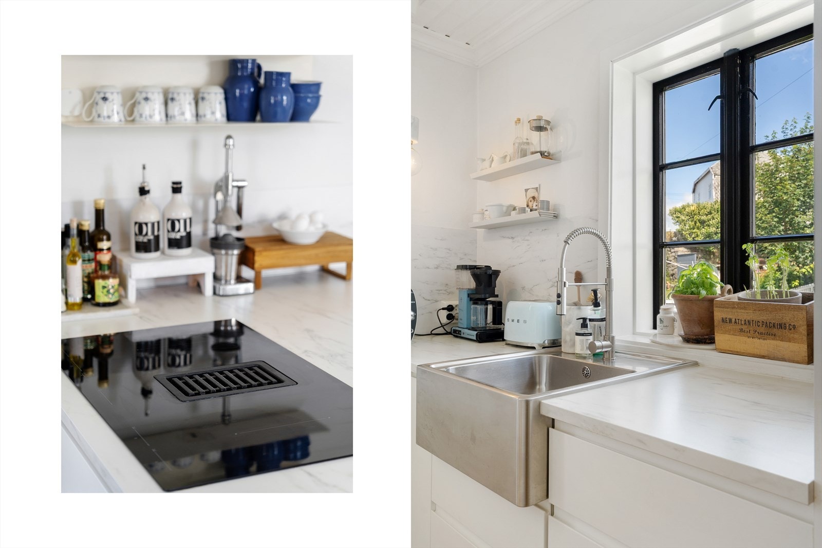 Kjøkkenet er utstyrt med integrerte hvitevarer i form av koketopp med kullfilterventilator, stekeovn og oppvaskmaskin. Galleribilde