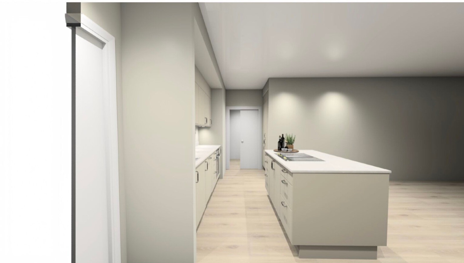 Selger har gjort tilvalg på kjøkken m/hvitevarer. Bildet viser illustrasjonen av kjøkkenet som er tilvalgt leiligheten Galleribilde