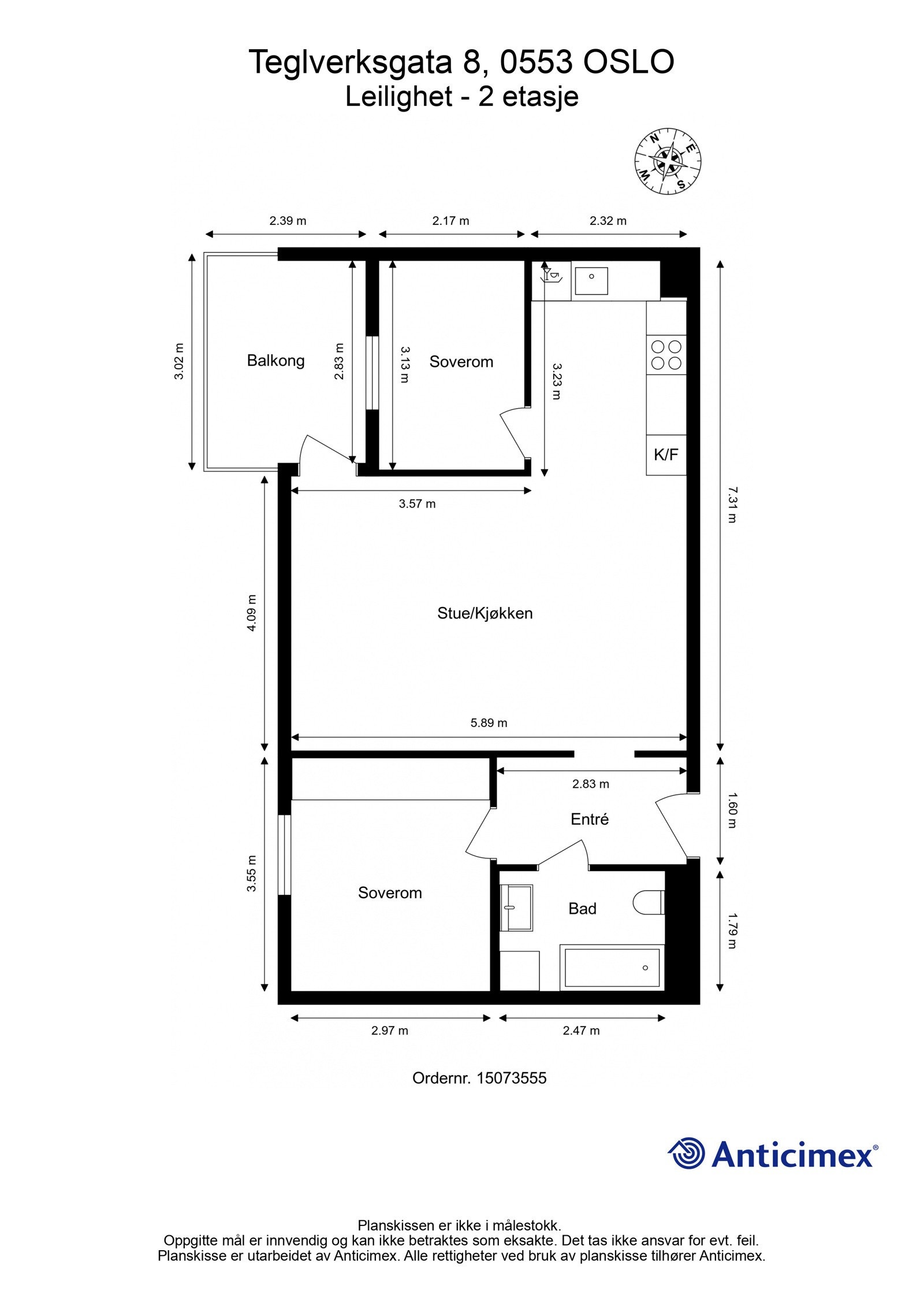 Plantegning med mål. Galleribilde