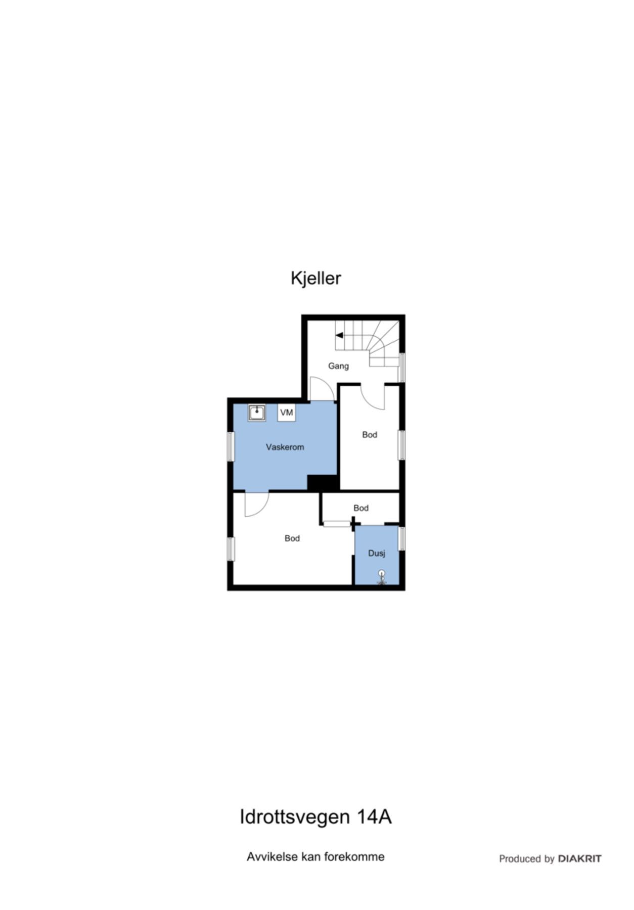 Plantegning kjeller. Det er ikke tatt bilder av kjelleren. Galleribilde