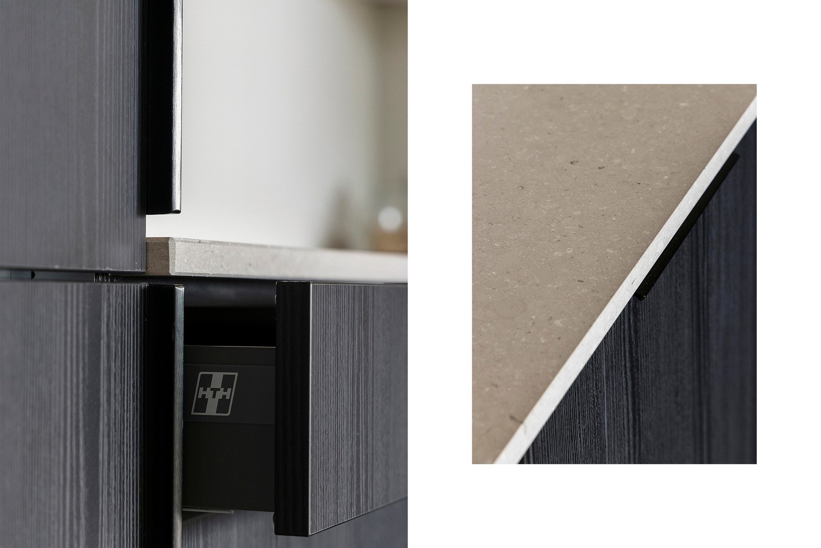 Kjøkkenet fra HTH er utformet med praktiske løsninger, god skapplass og rikelig benkeflate Galleribilde